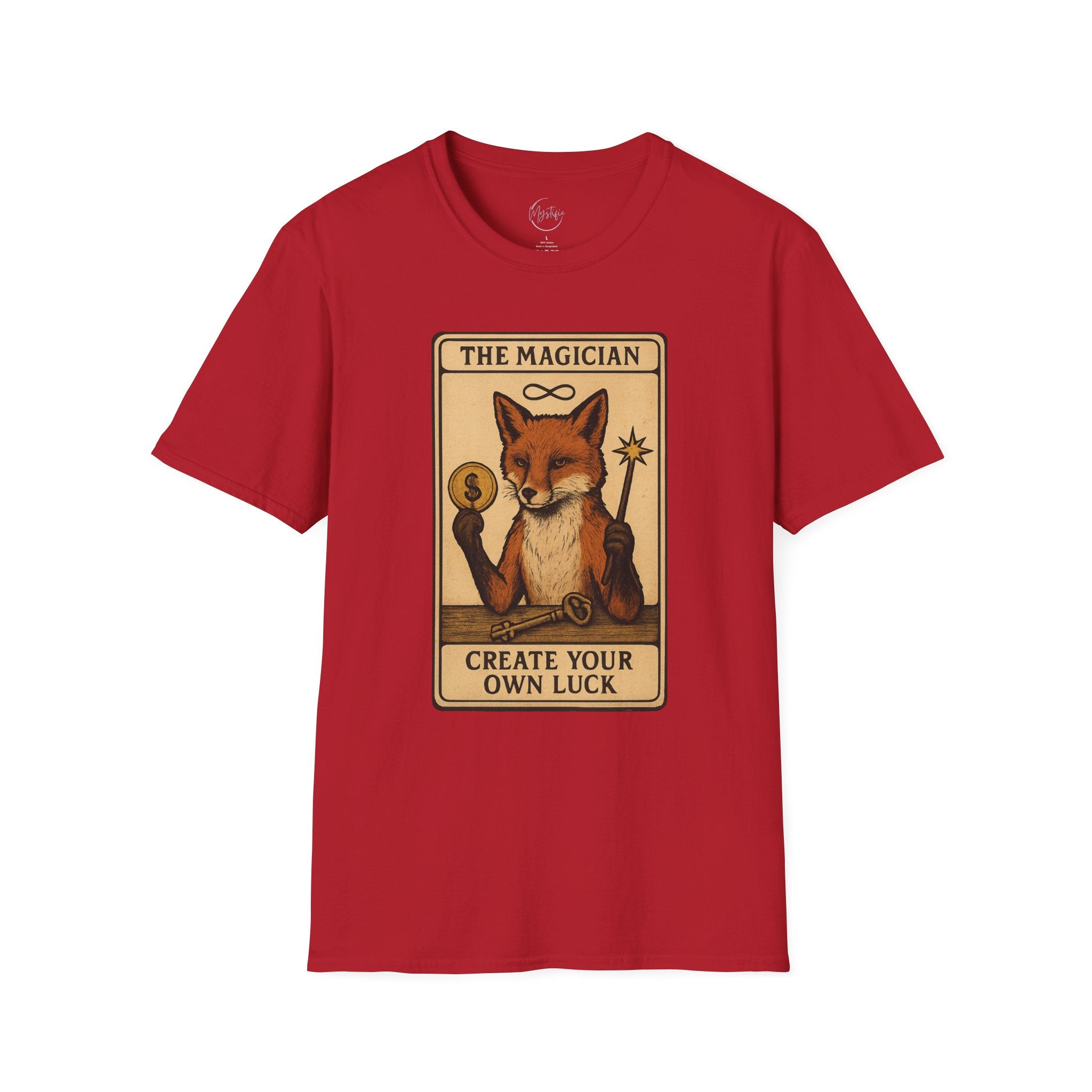 The Magician Fox Tarot Unisex T‑Shirt — 'Create Your Own Luck' Tarot Style Tee