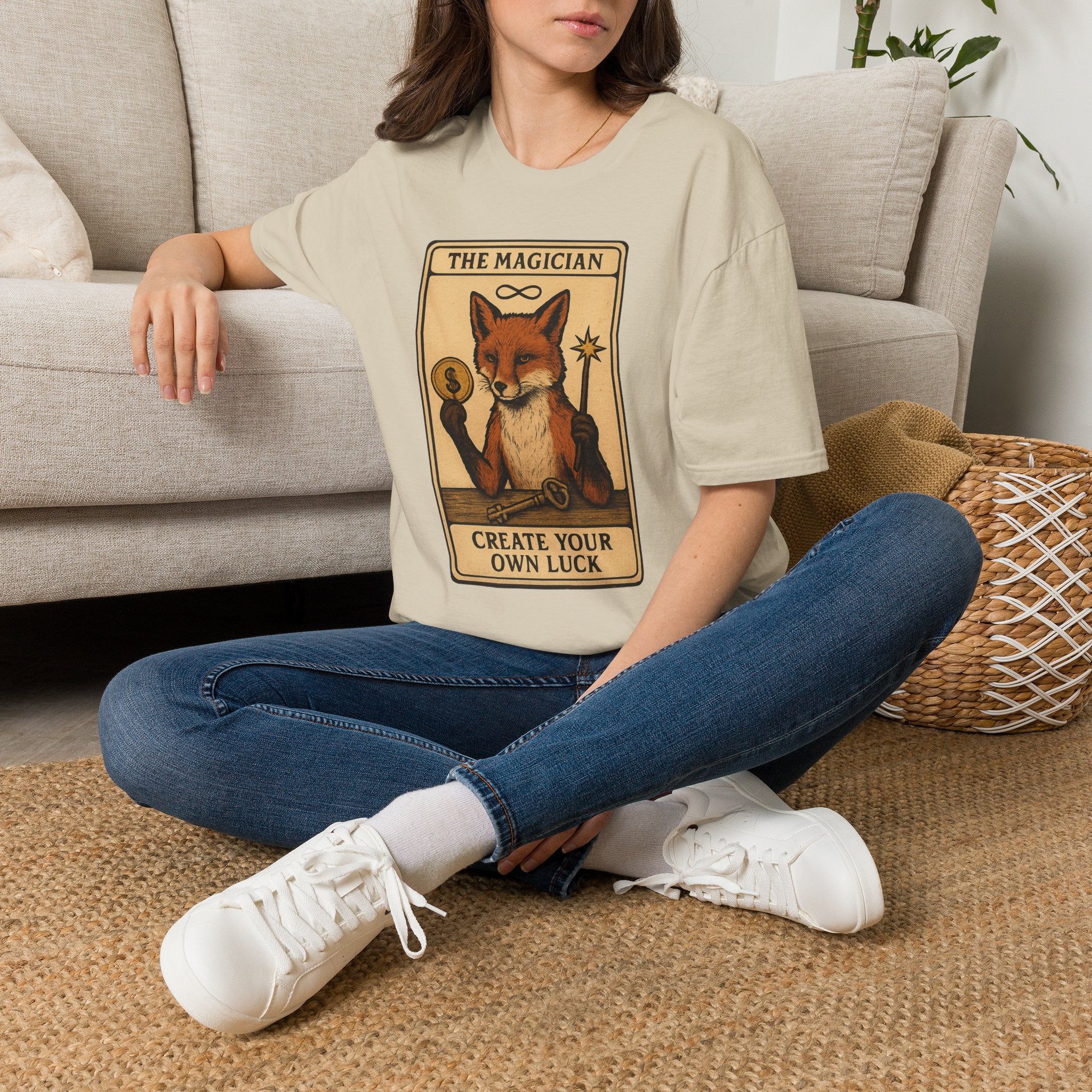 The Magician Fox Tarot Unisex T‑Shirt — 'Create Your Own Luck' Tarot Style Tee