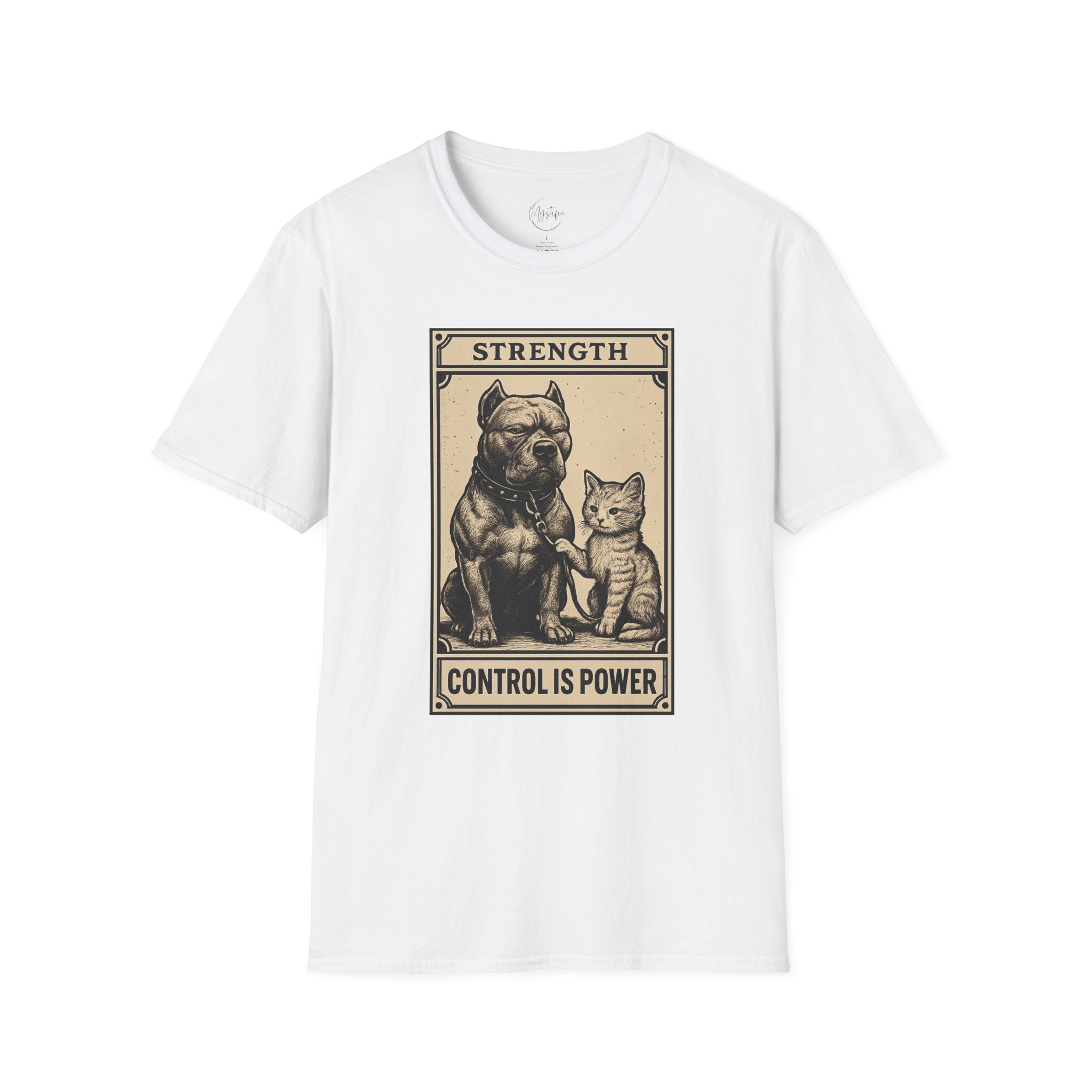 Strength 'Control Is Power' Tarot Unisex T-Shirt — Vintage Dog & Cat Graphic Tee
