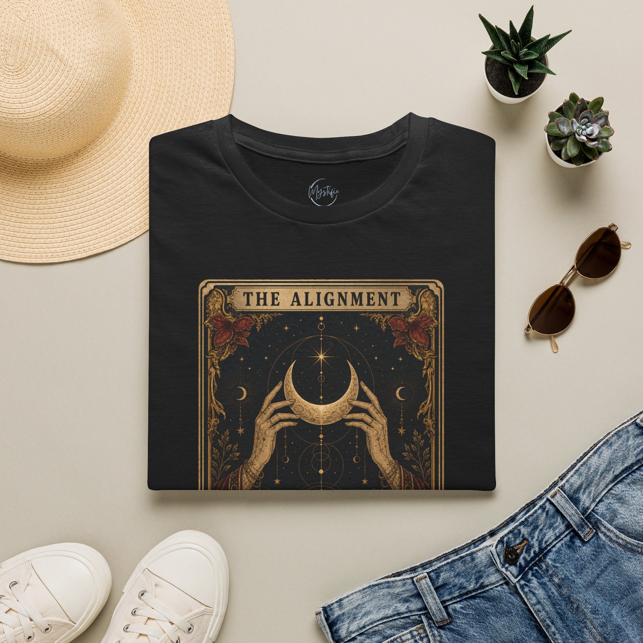 Tarot Moon Graphic Unisex T‑Shirt — "The Alignment" Mystical Crescent Design