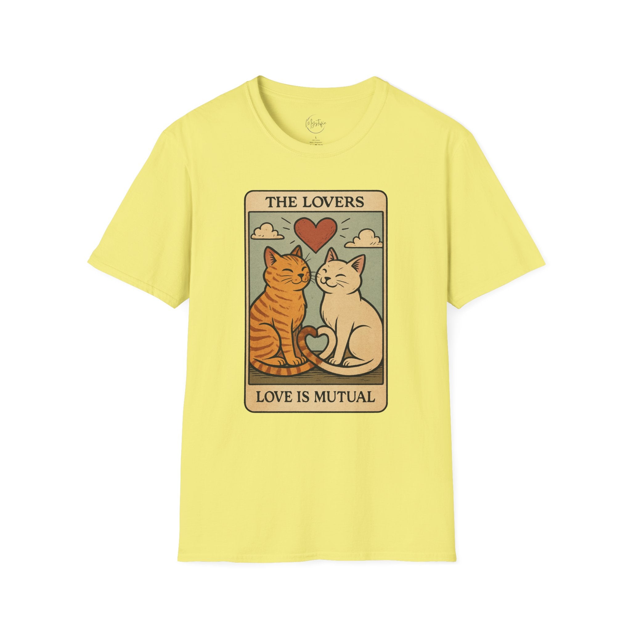 The Lovers Cat Unisex T-Shirt — 'Love Is Mutual' Vintage Tarot Style Tee