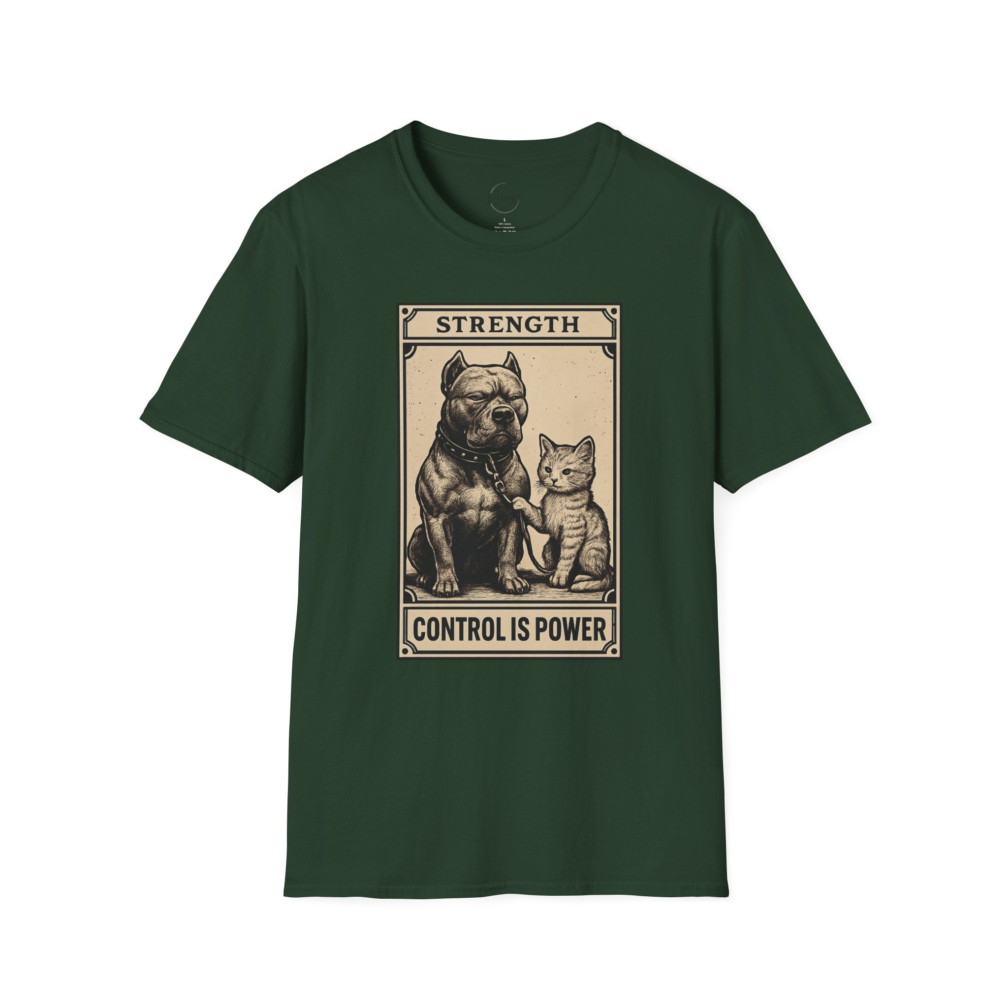 Strength 'Control Is Power' Tarot Unisex T-Shirt — Vintage Dog & Cat Graphic Tee