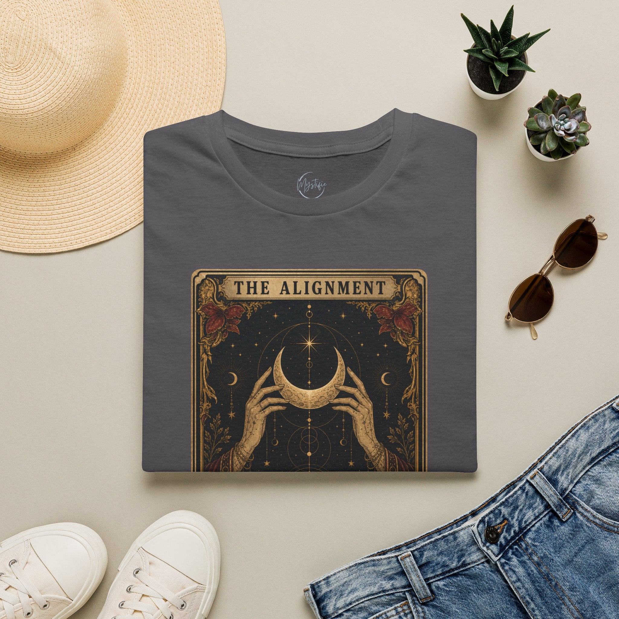 Tarot Moon Graphic Unisex T‑Shirt — "The Alignment" Mystical Crescent Design
