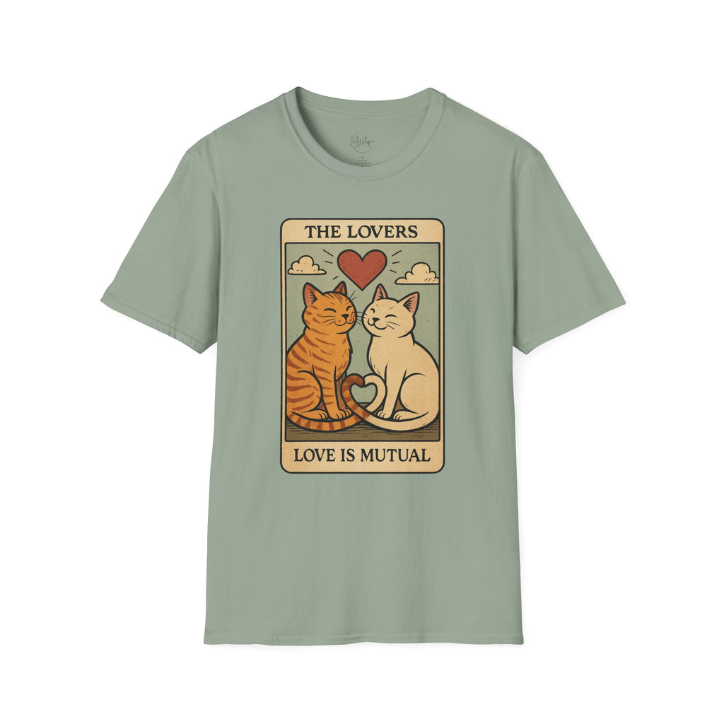 The Lovers Cat Unisex T-Shirt — 'Love Is Mutual' Vintage Tarot Style Tee