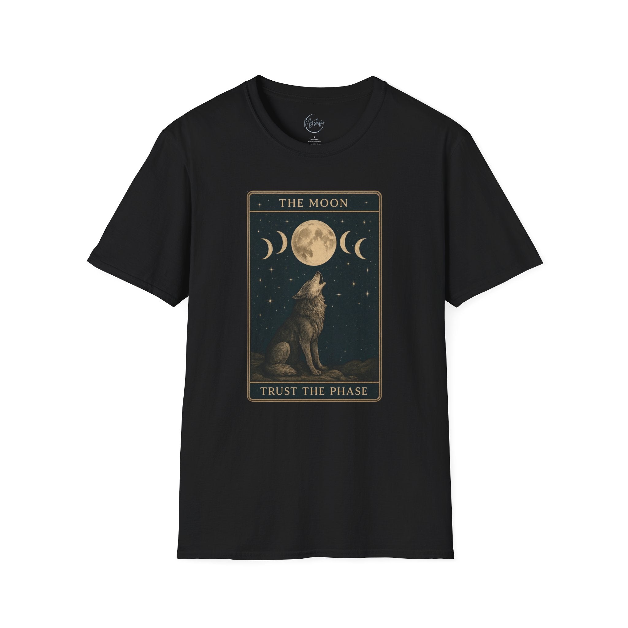 The Moon Tarot Unisex T-Shirt — 'Trust the Phases' Wolf Moon Tee