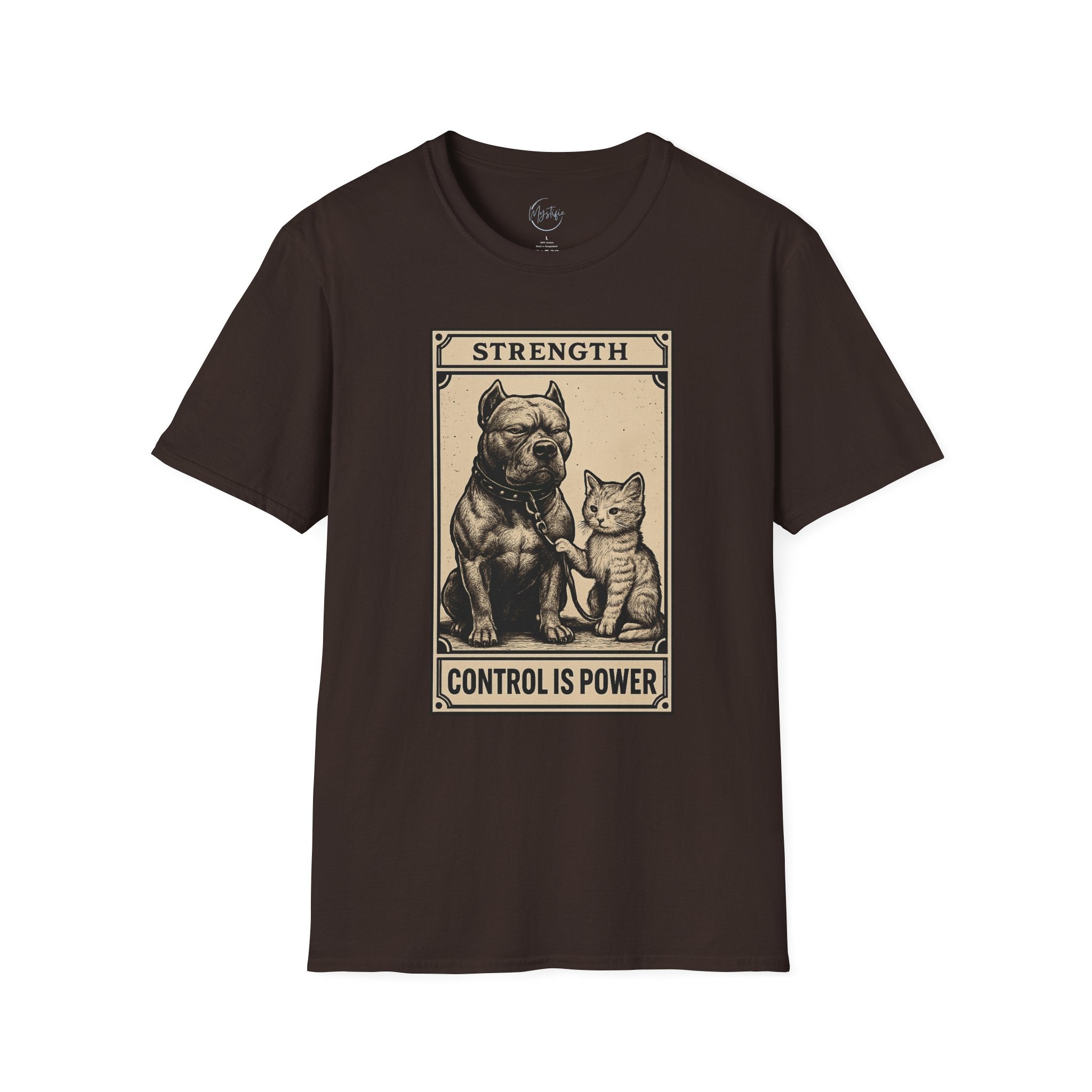 Strength 'Control Is Power' Tarot Unisex T-Shirt — Vintage Dog & Cat Graphic Tee