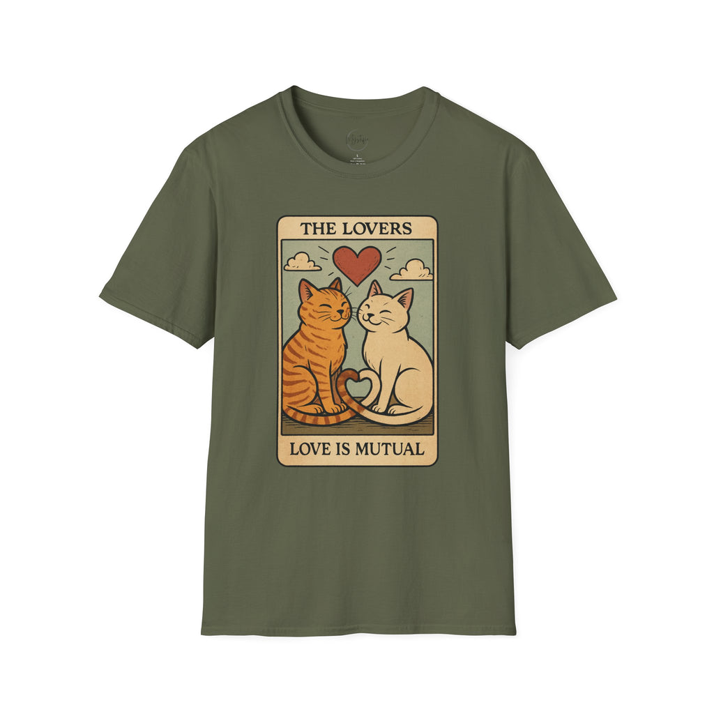 The Lovers Cat Unisex T-Shirt — 'Love Is Mutual' Vintage Tarot Style Tee