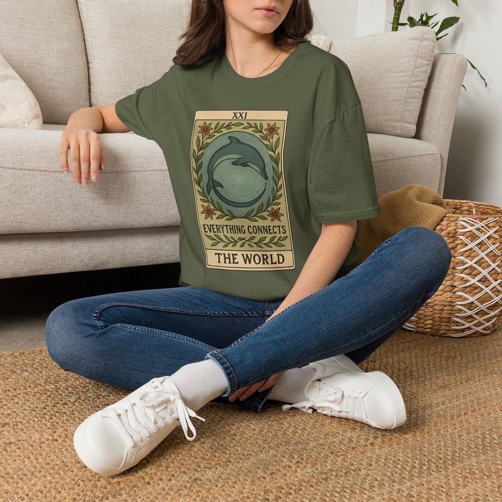 Tarot 'The World' Dolphin Unisex T-Shirt — Everything Connects Graphic Tee