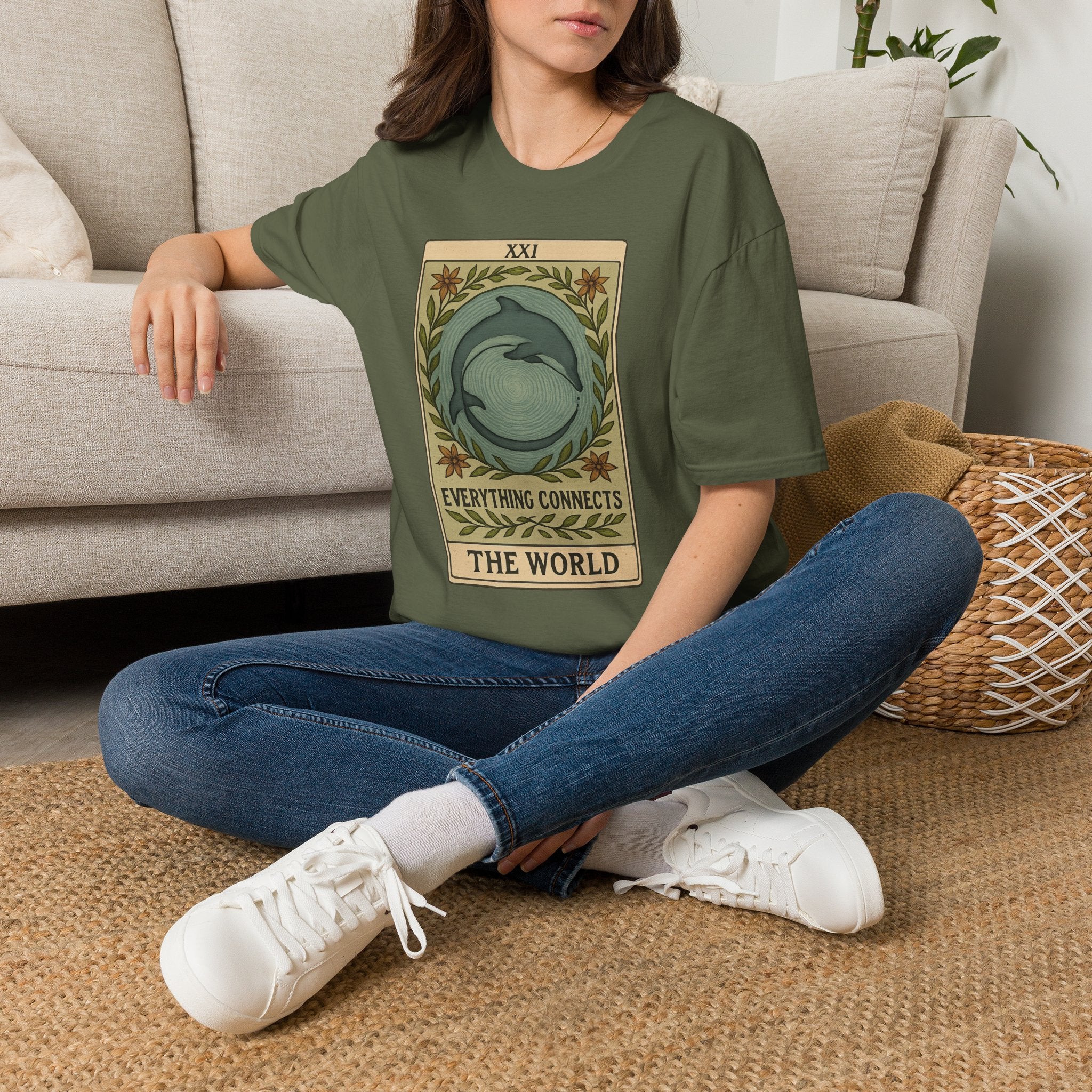 Tarot 'The World' Dolphin Unisex T-Shirt — Everything Connects Graphic Tee