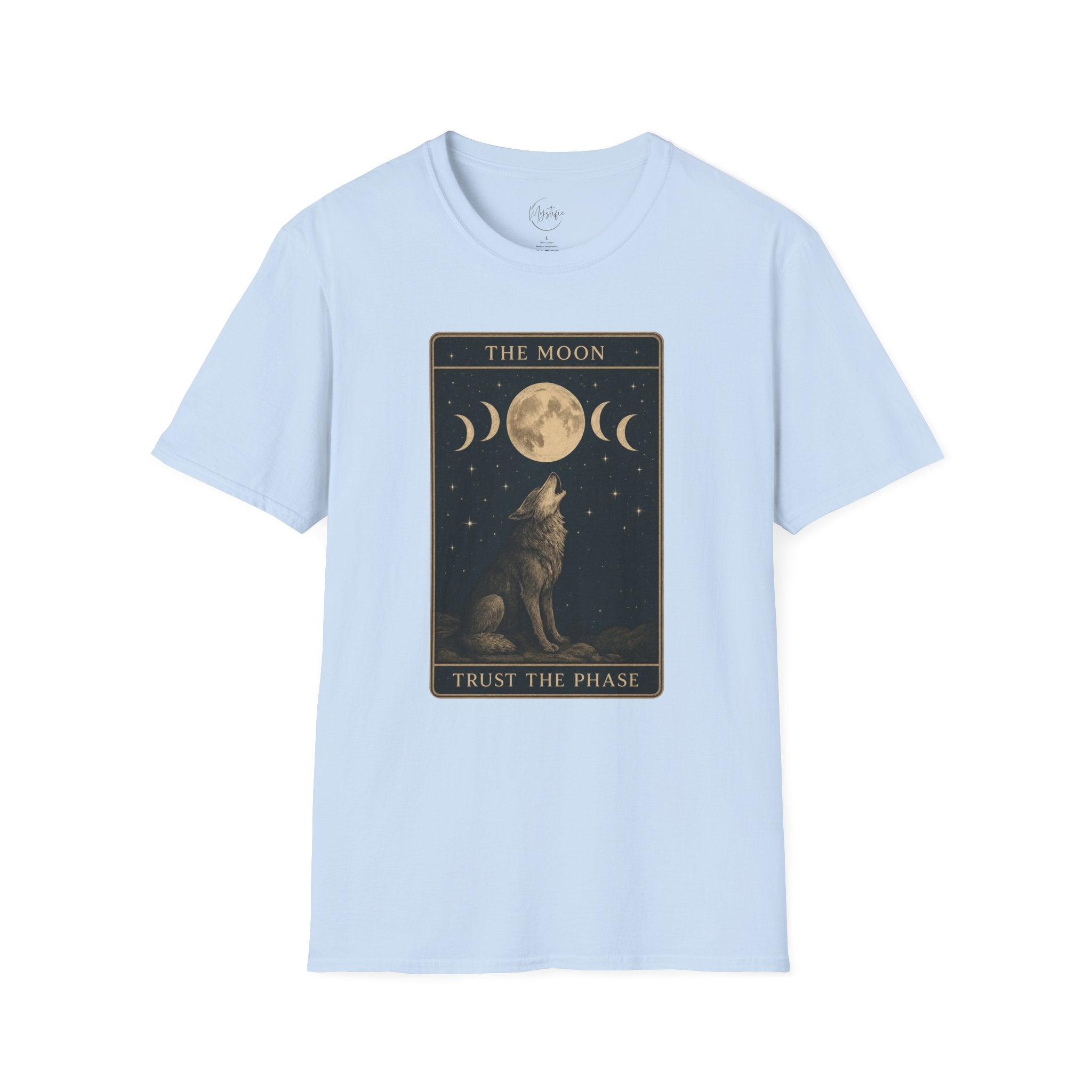 The Moon Tarot Unisex T-Shirt — 'Trust the Phases' Wolf Moon Tee