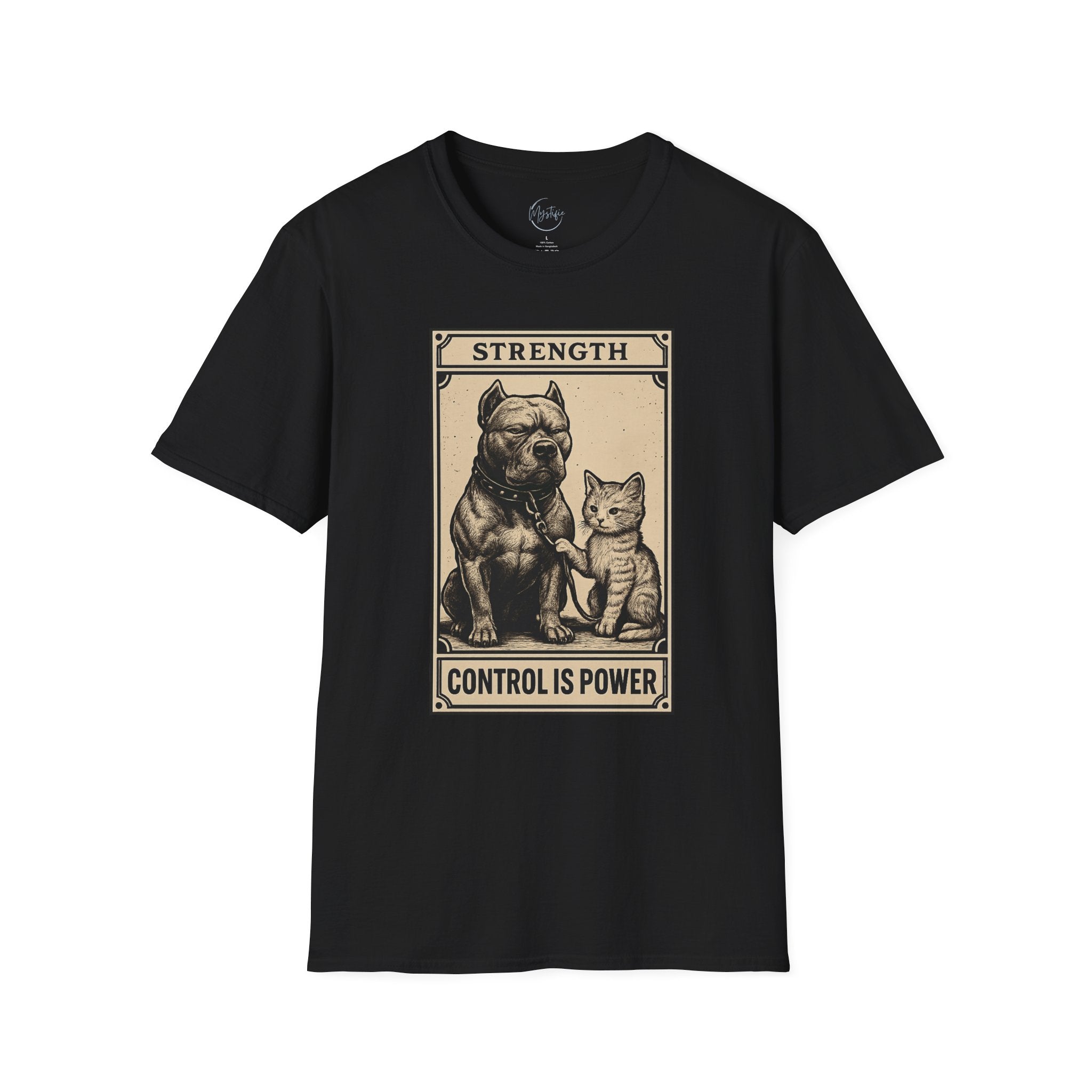 Strength 'Control Is Power' Tarot Unisex T-Shirt — Vintage Dog & Cat Graphic Tee