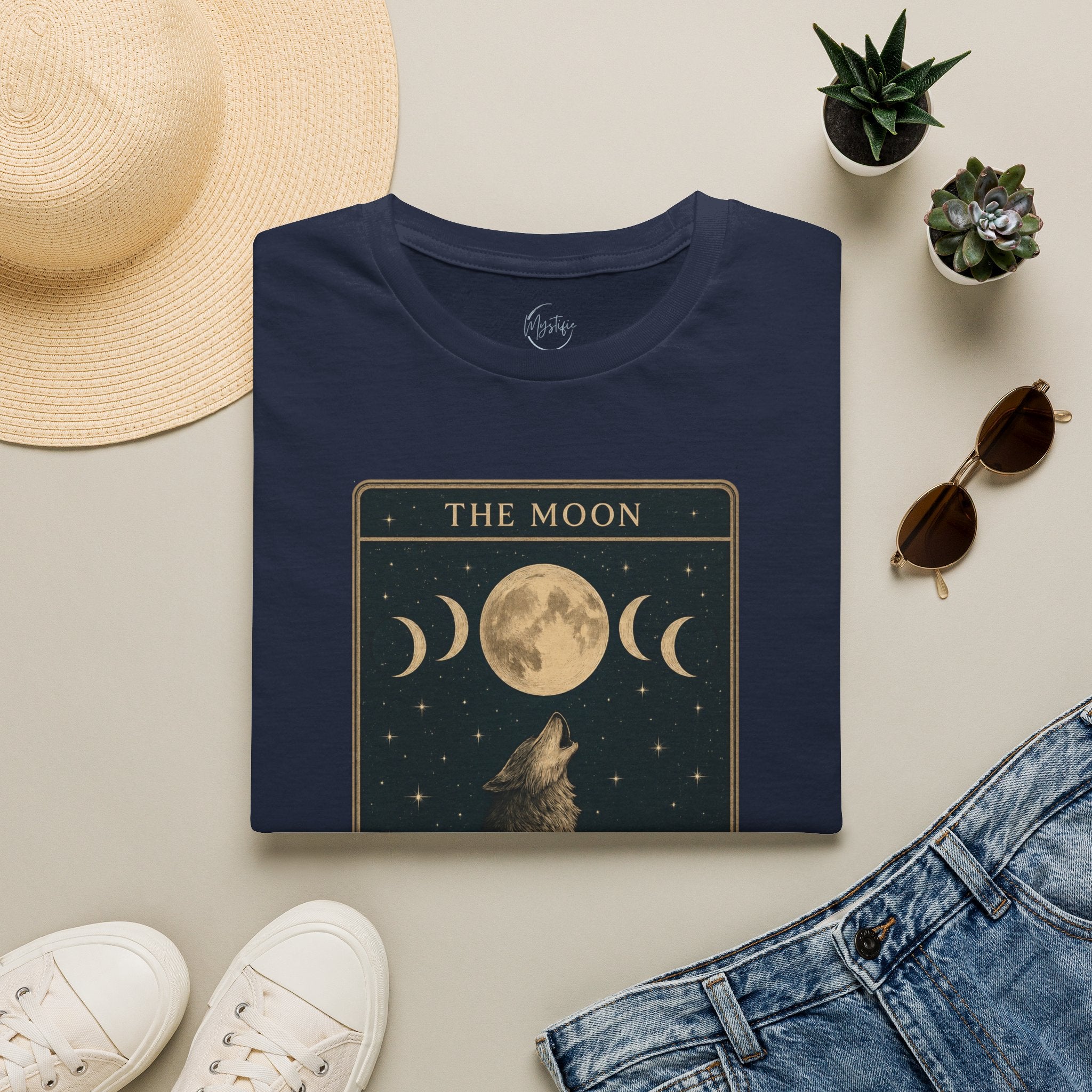 The Moon Tarot Unisex T-Shirt — 'Trust the Phases' Wolf Moon Tee