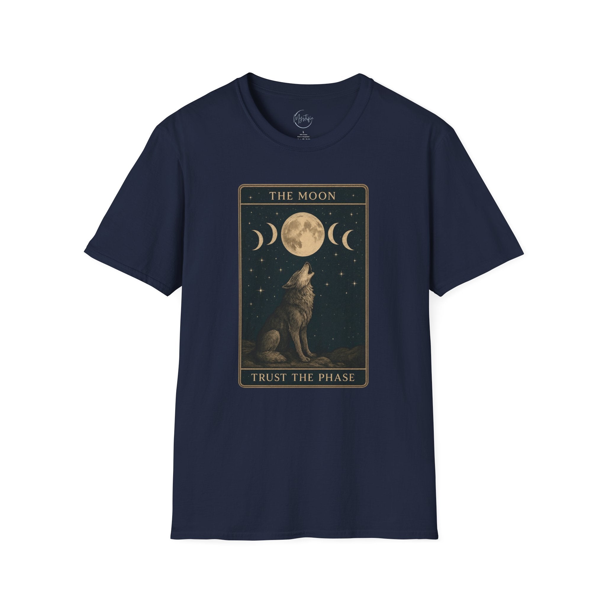 The Moon Tarot Unisex T-Shirt — 'Trust the Phases' Wolf Moon Tee