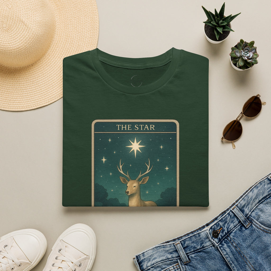 Tarot 'The Star' Deer Unisex T-Shirt — Mystic Celestial Card Graphic Tee