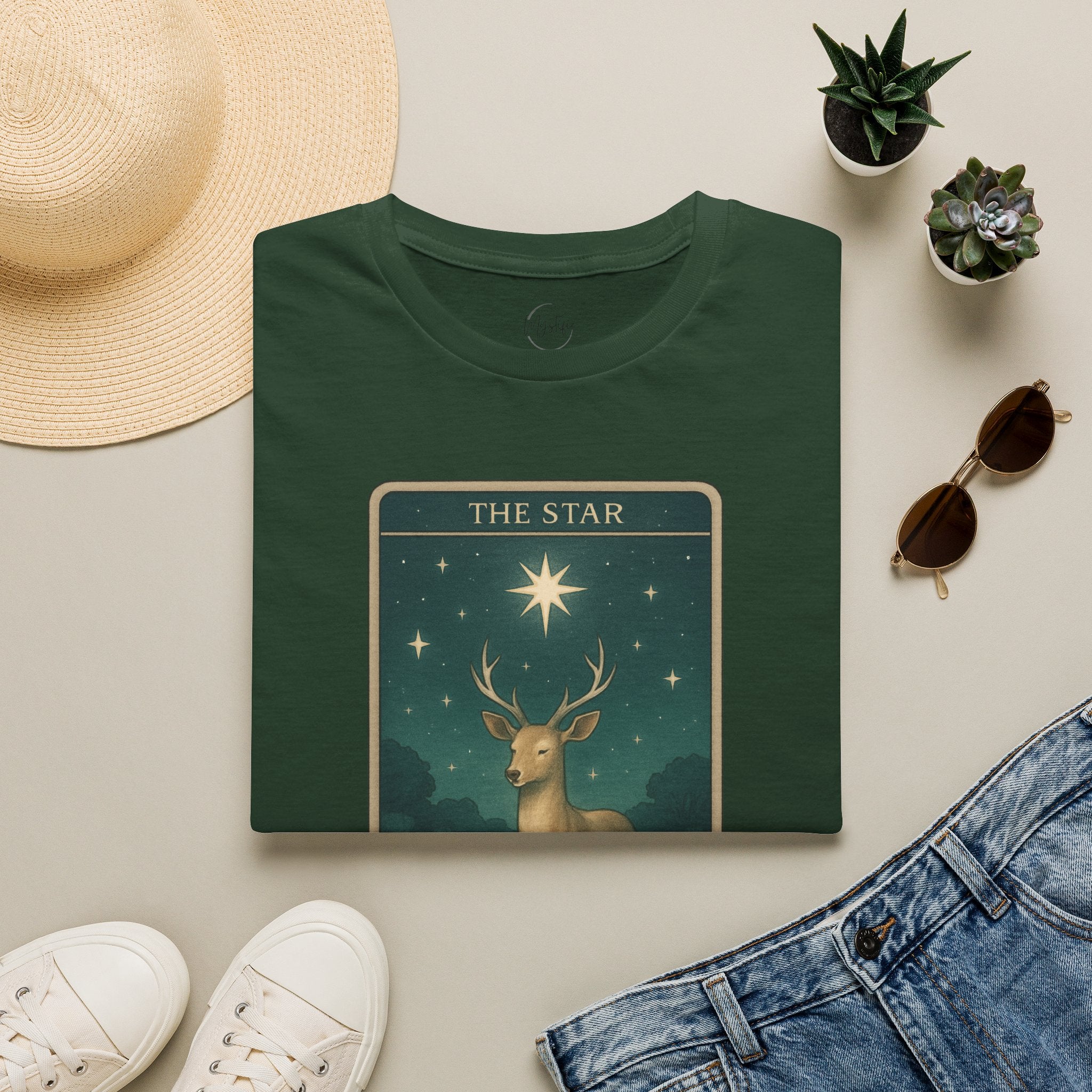 Tarot 'The Star' Deer Unisex T-Shirt — Mystic Celestial Card Graphic Tee