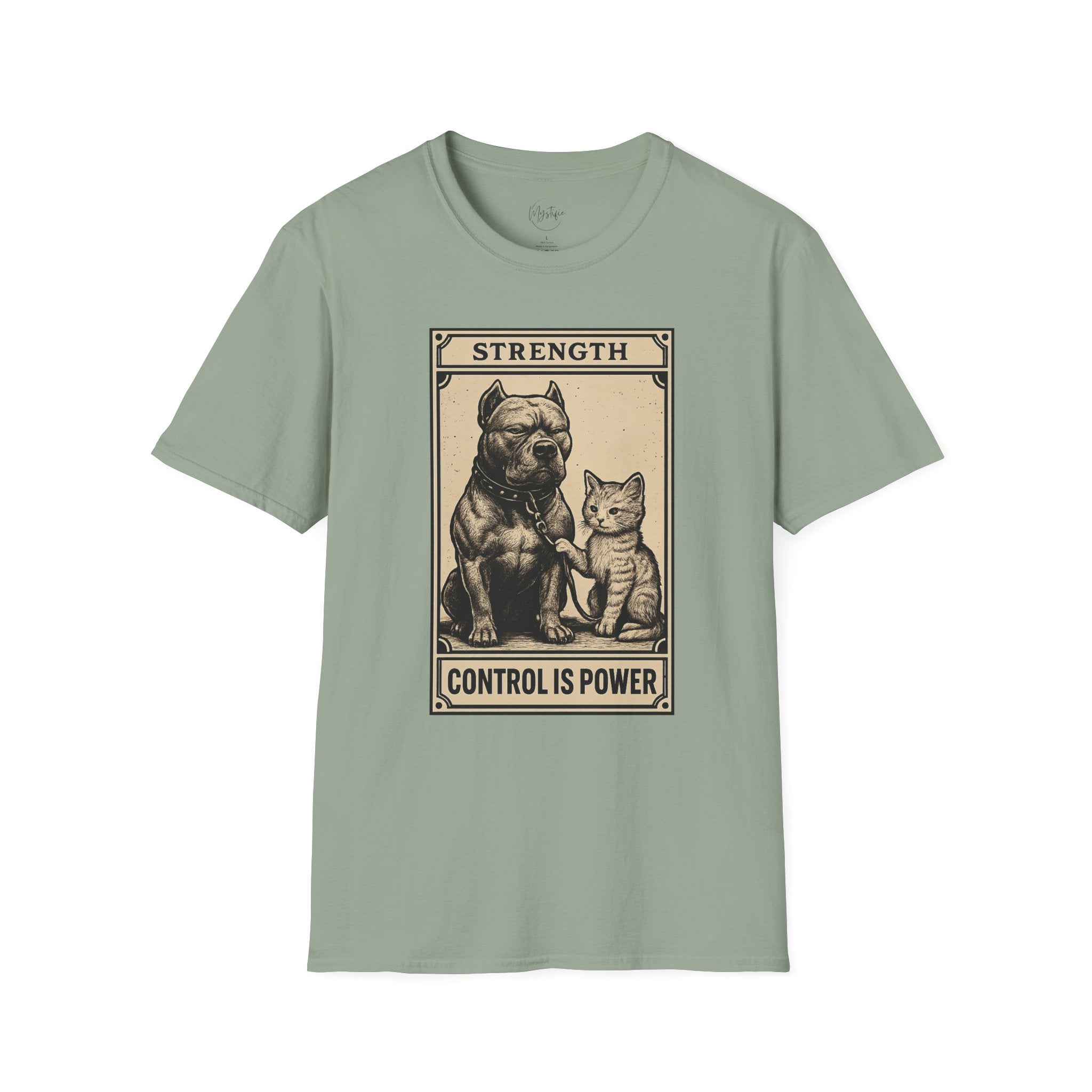 Strength 'Control Is Power' Tarot Unisex T-Shirt — Vintage Dog & Cat Graphic Tee