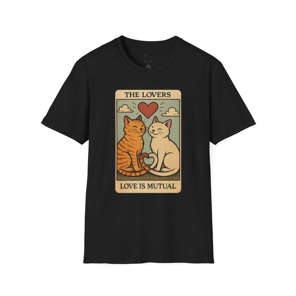 The Lovers Cat Unisex T-Shirt — 'Love Is Mutual' Vintage Tarot Style Tee