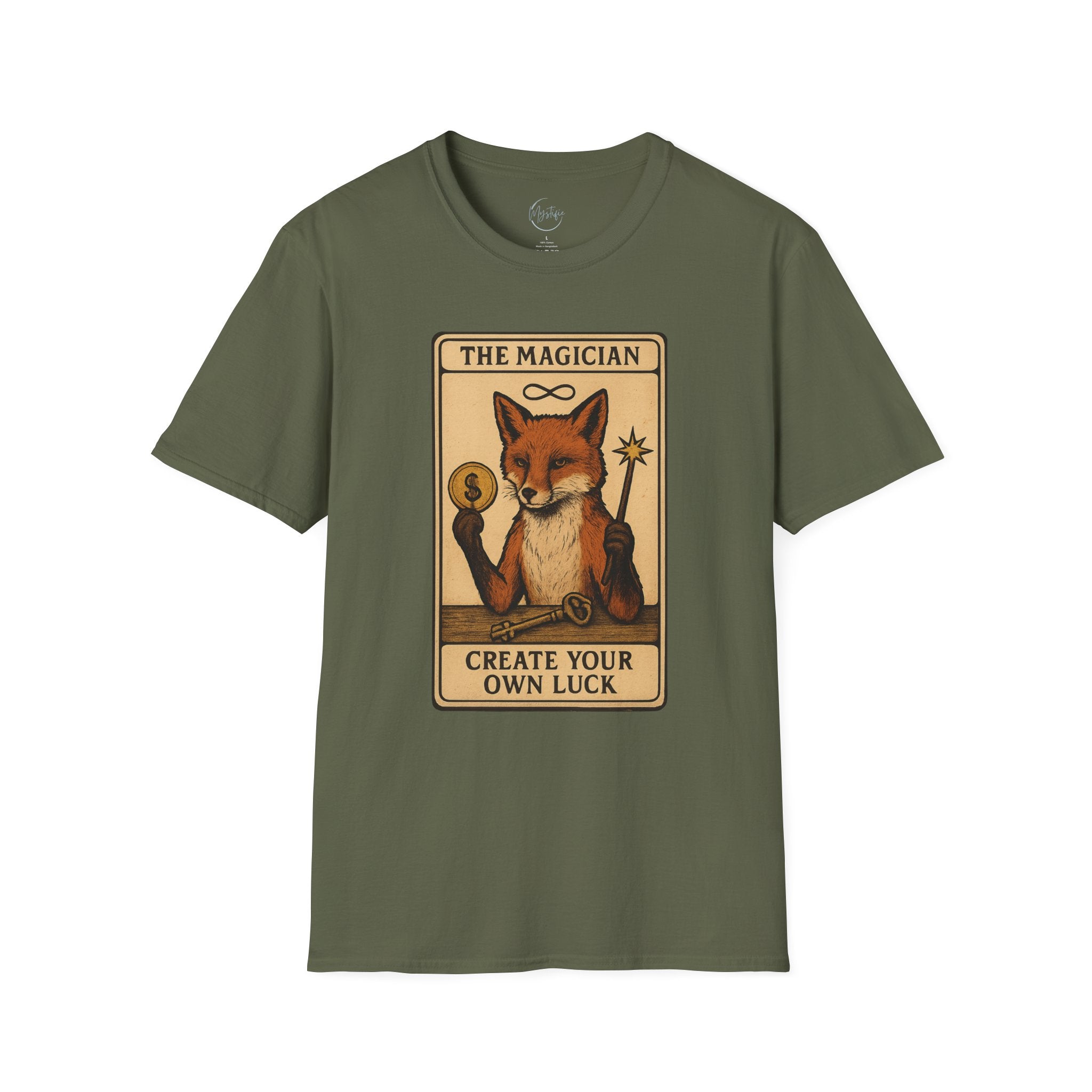 The Magician Fox Tarot Unisex T‑Shirt — 'Create Your Own Luck' Tarot Style Tee