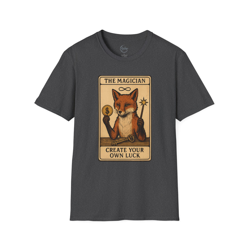 The Magician Fox Tarot Unisex T‑Shirt — 'Create Your Own Luck' Tarot Style Tee