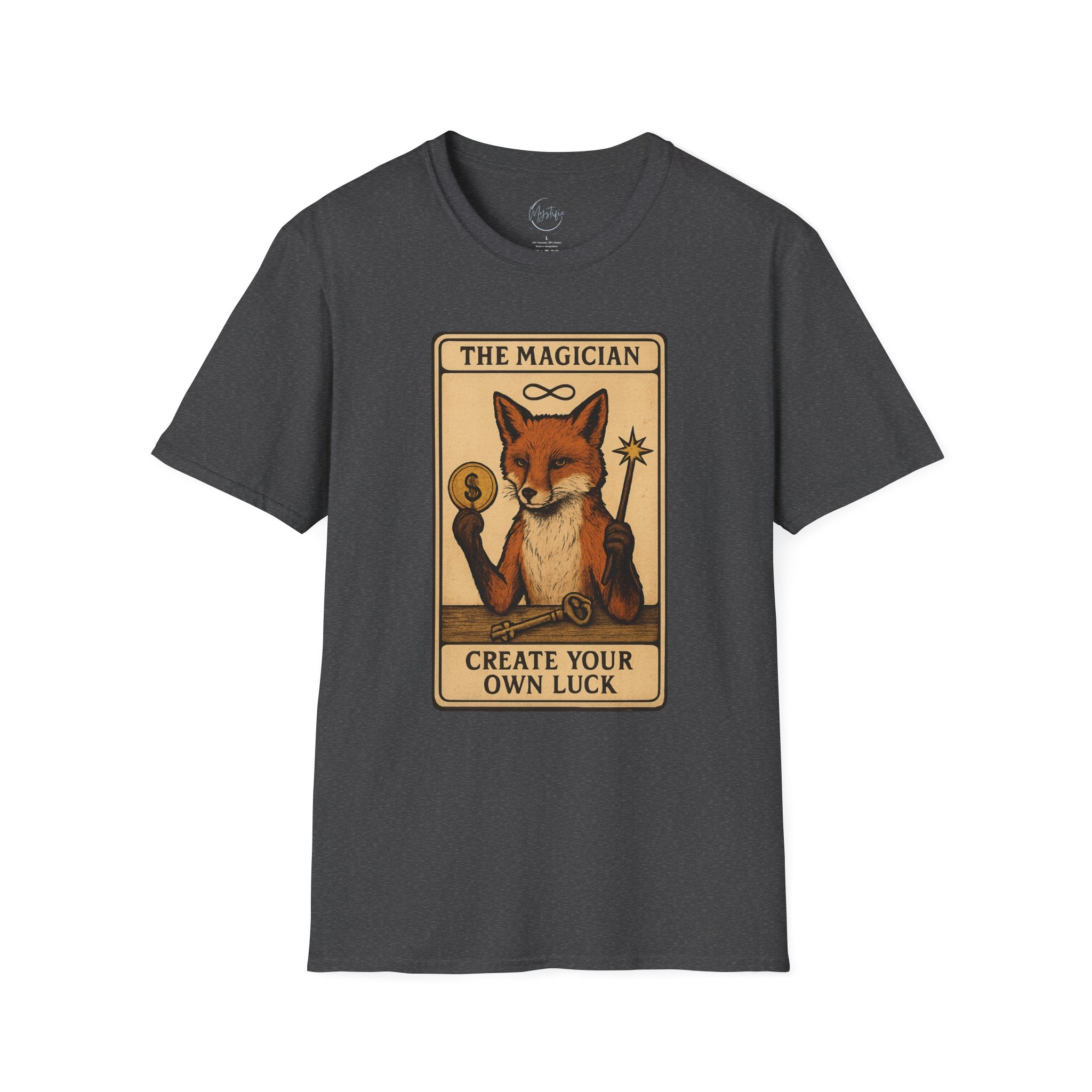 The Magician Fox Tarot Unisex T‑Shirt — 'Create Your Own Luck' Tarot Style Tee