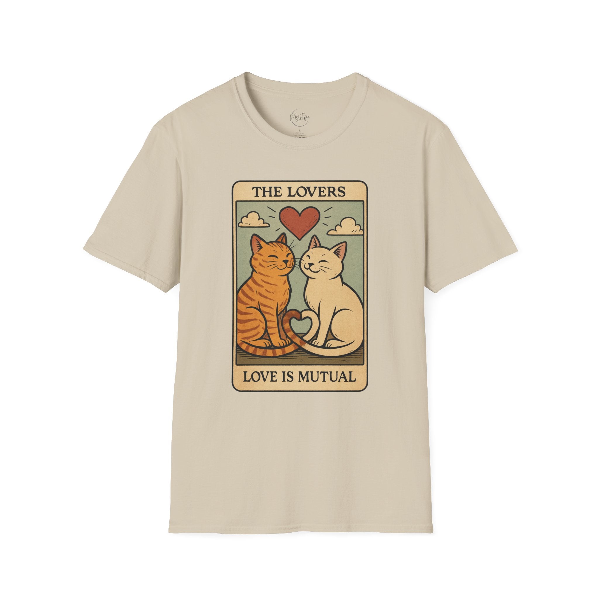 The Lovers Cat Unisex T-Shirt — 'Love Is Mutual' Vintage Tarot Style Tee