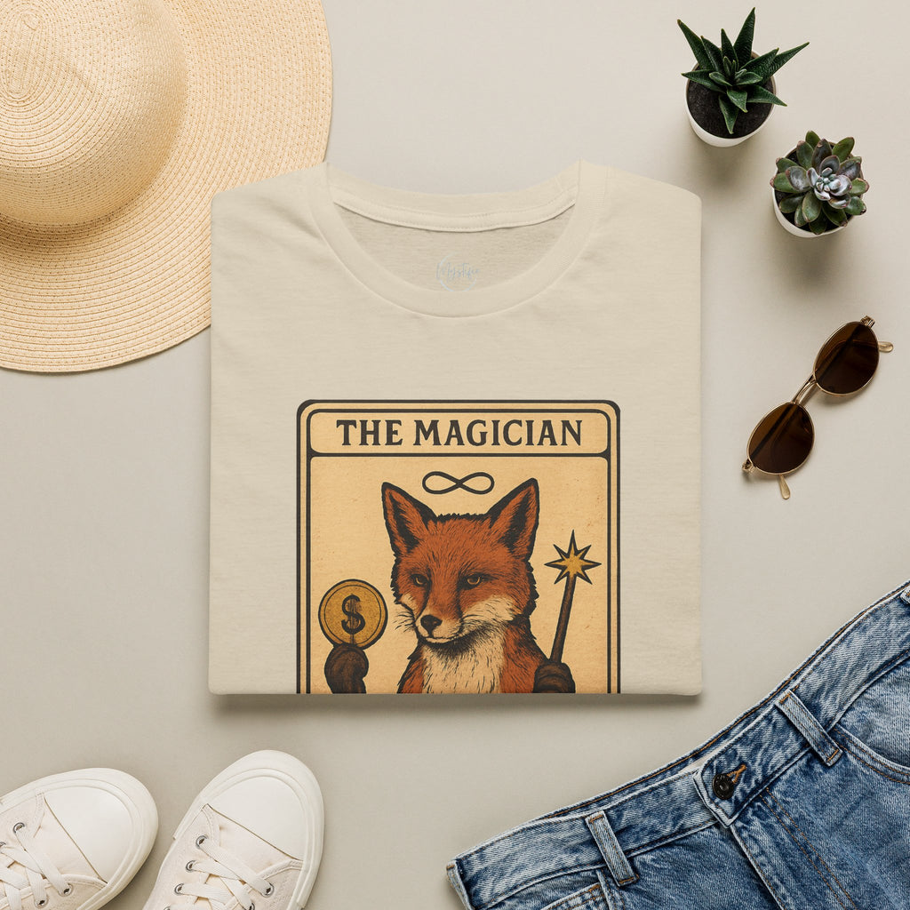 The Magician Fox Tarot Unisex T‑Shirt — 'Create Your Own Luck' Tarot Style Tee