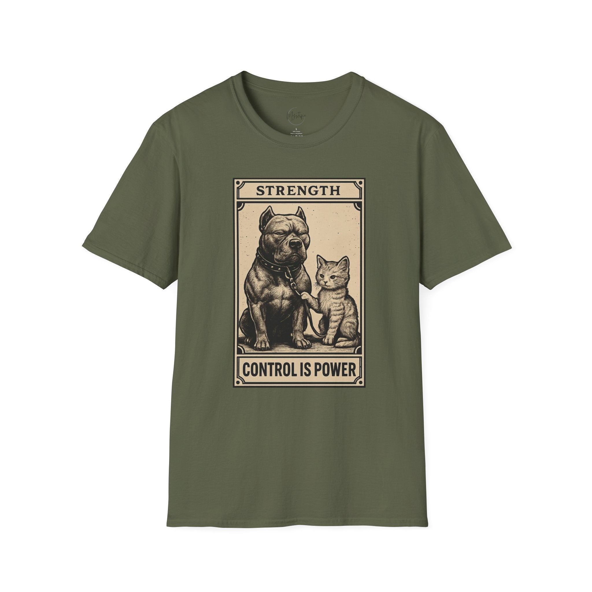 Strength 'Control Is Power' Tarot Unisex T-Shirt — Vintage Dog & Cat Graphic Tee