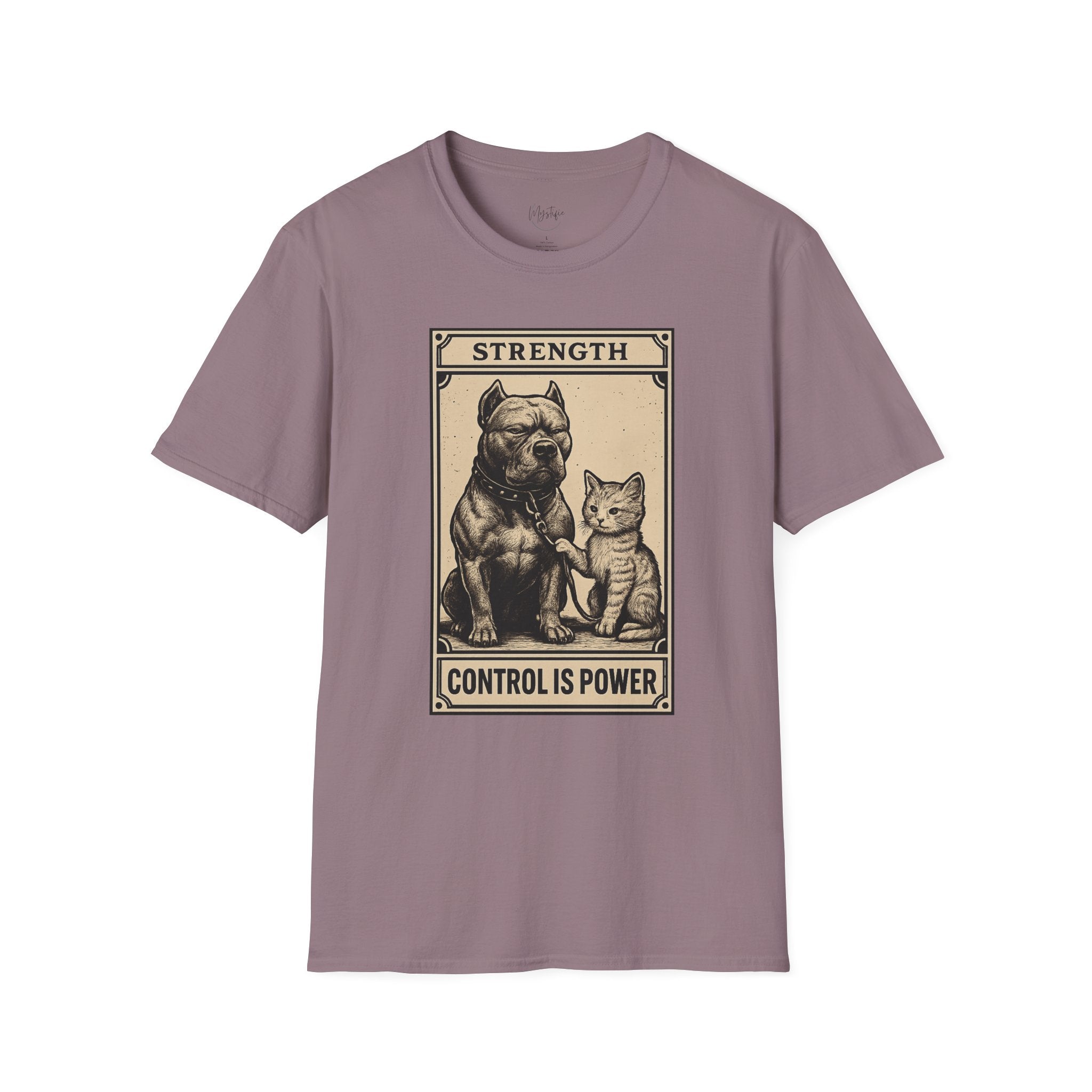 Strength 'Control Is Power' Tarot Unisex T-Shirt — Vintage Dog & Cat Graphic Tee