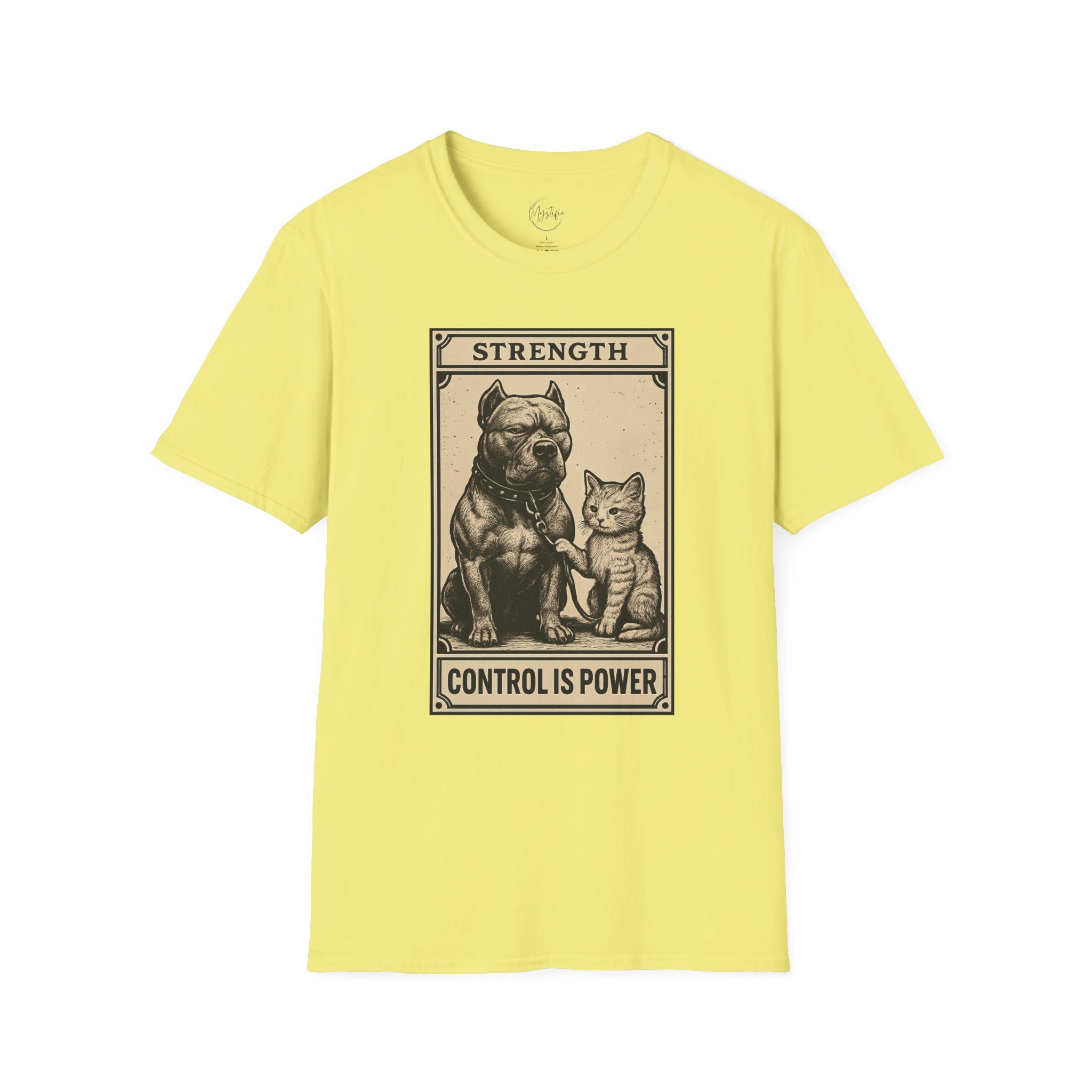 Strength 'Control Is Power' Tarot Unisex T-Shirt — Vintage Dog & Cat Graphic Tee