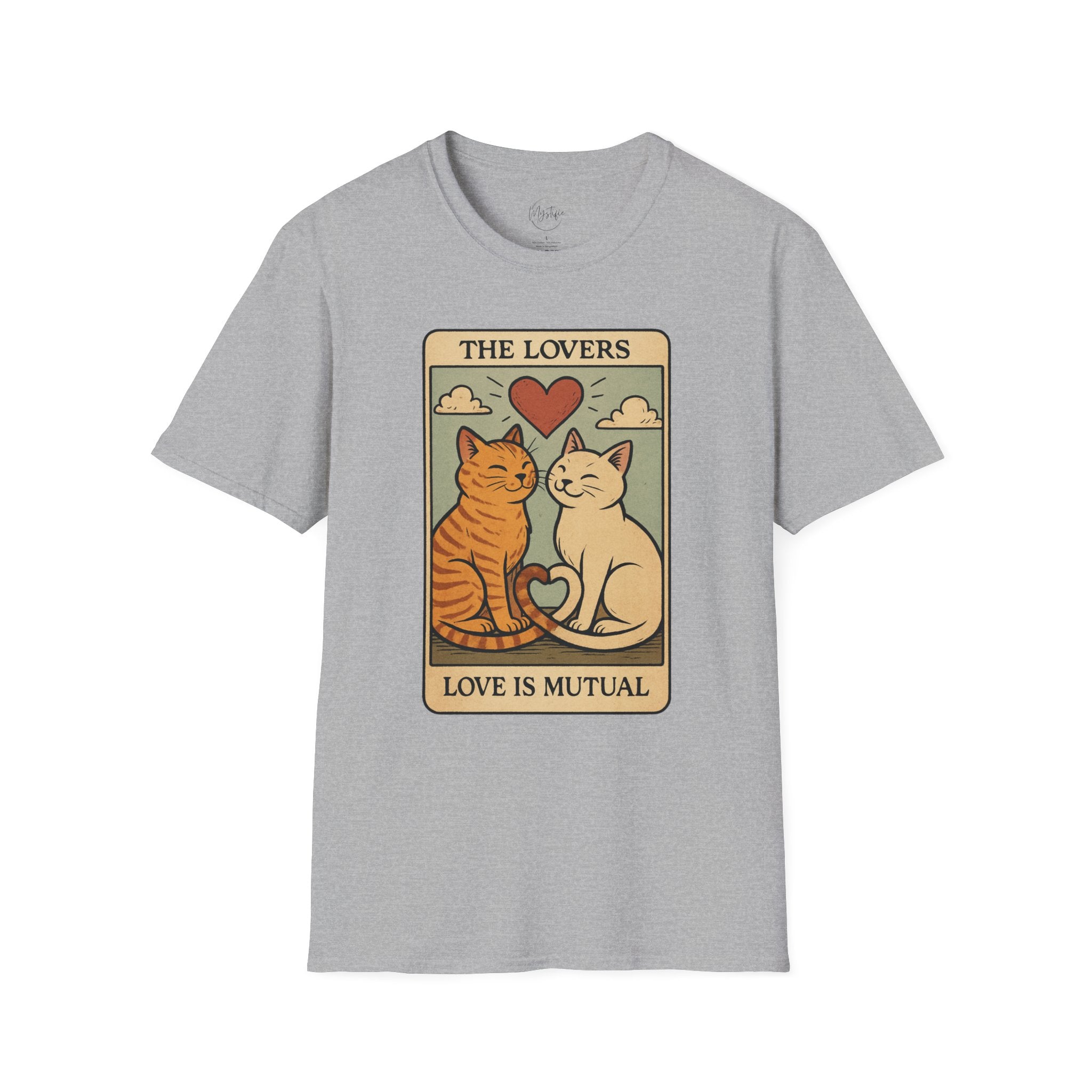 The Lovers Cat Unisex T-Shirt — 'Love Is Mutual' Vintage Tarot Style Tee