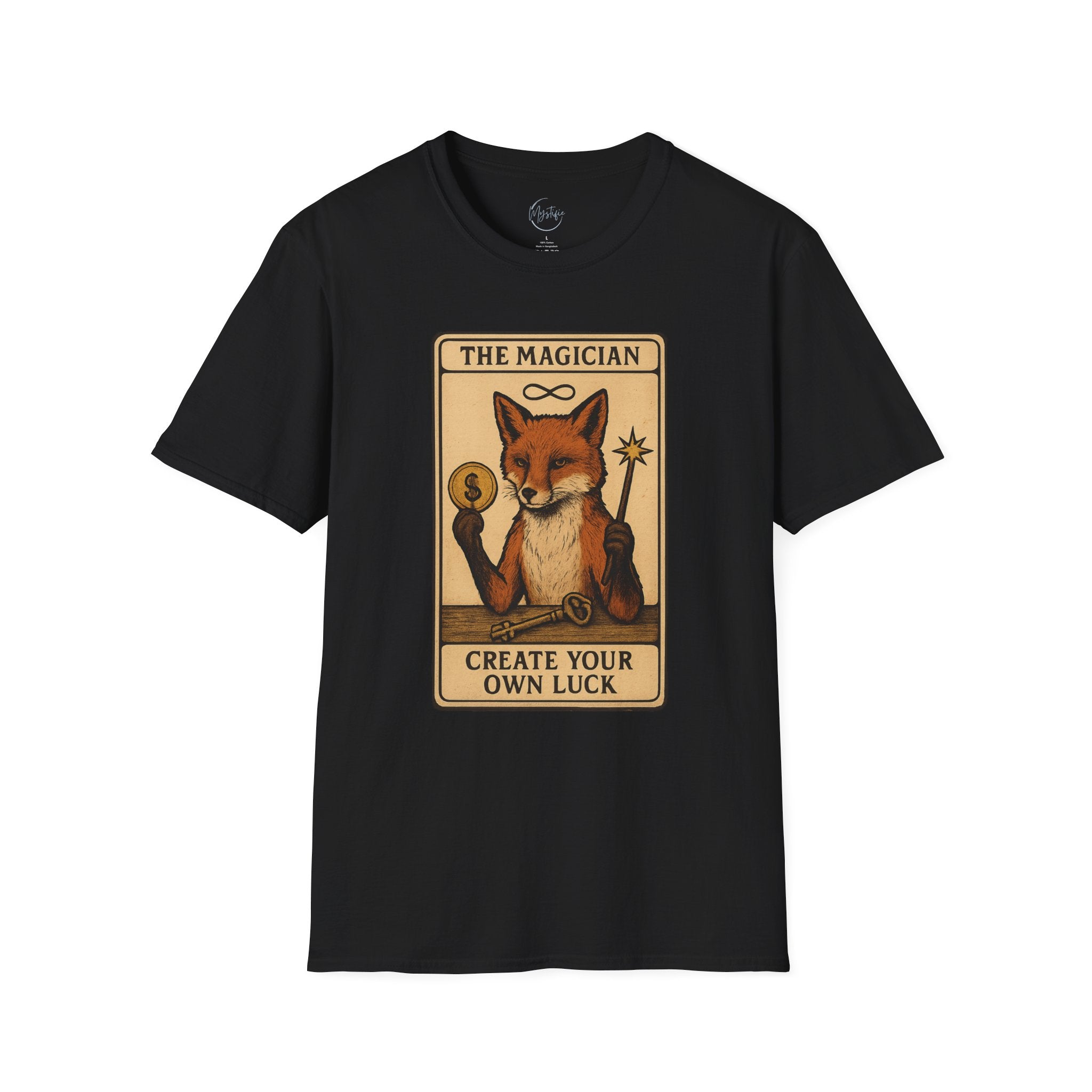 The Magician Fox Tarot Unisex T‑Shirt — 'Create Your Own Luck' Tarot Style Tee