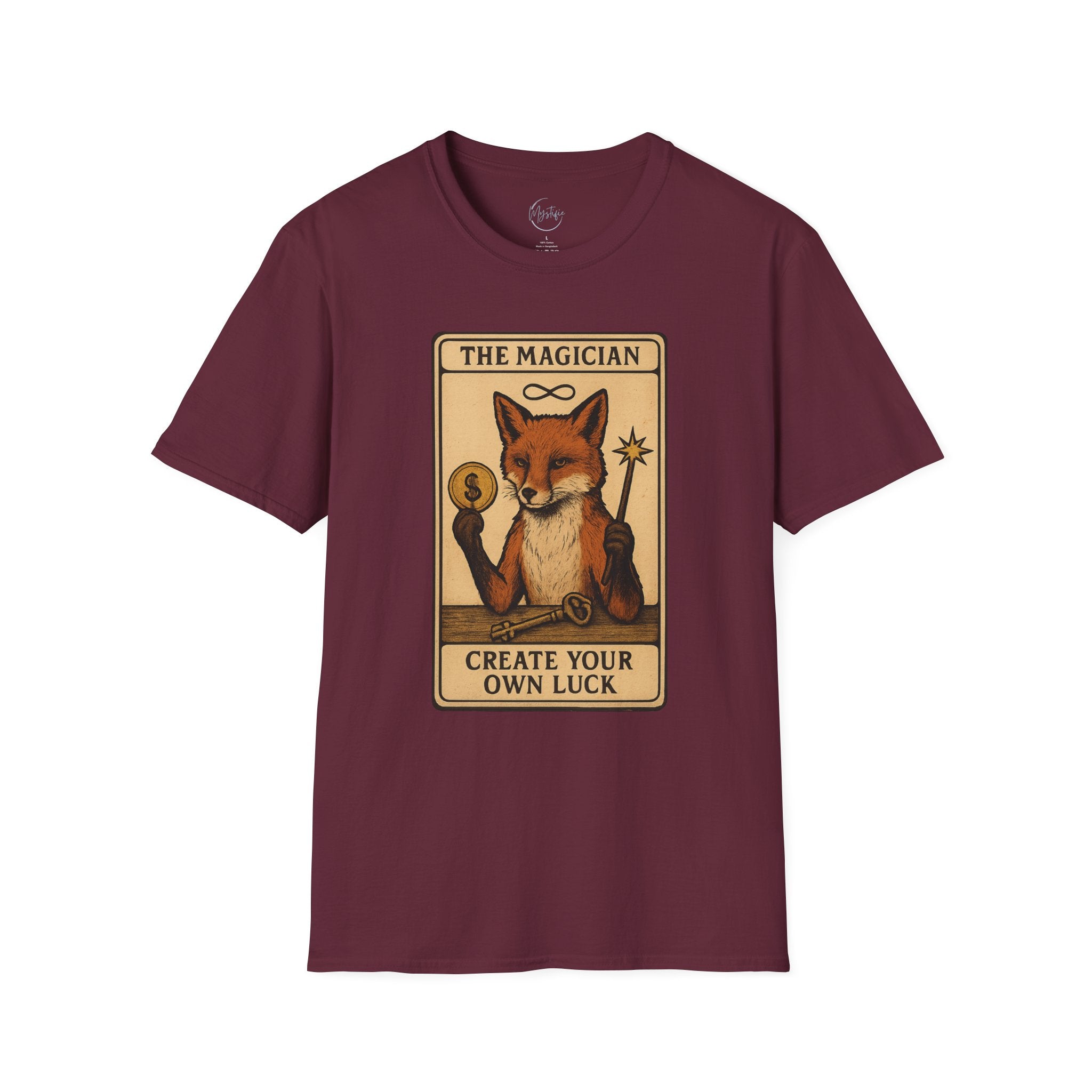 The Magician Fox Tarot Unisex T‑Shirt — 'Create Your Own Luck' Tarot Style Tee