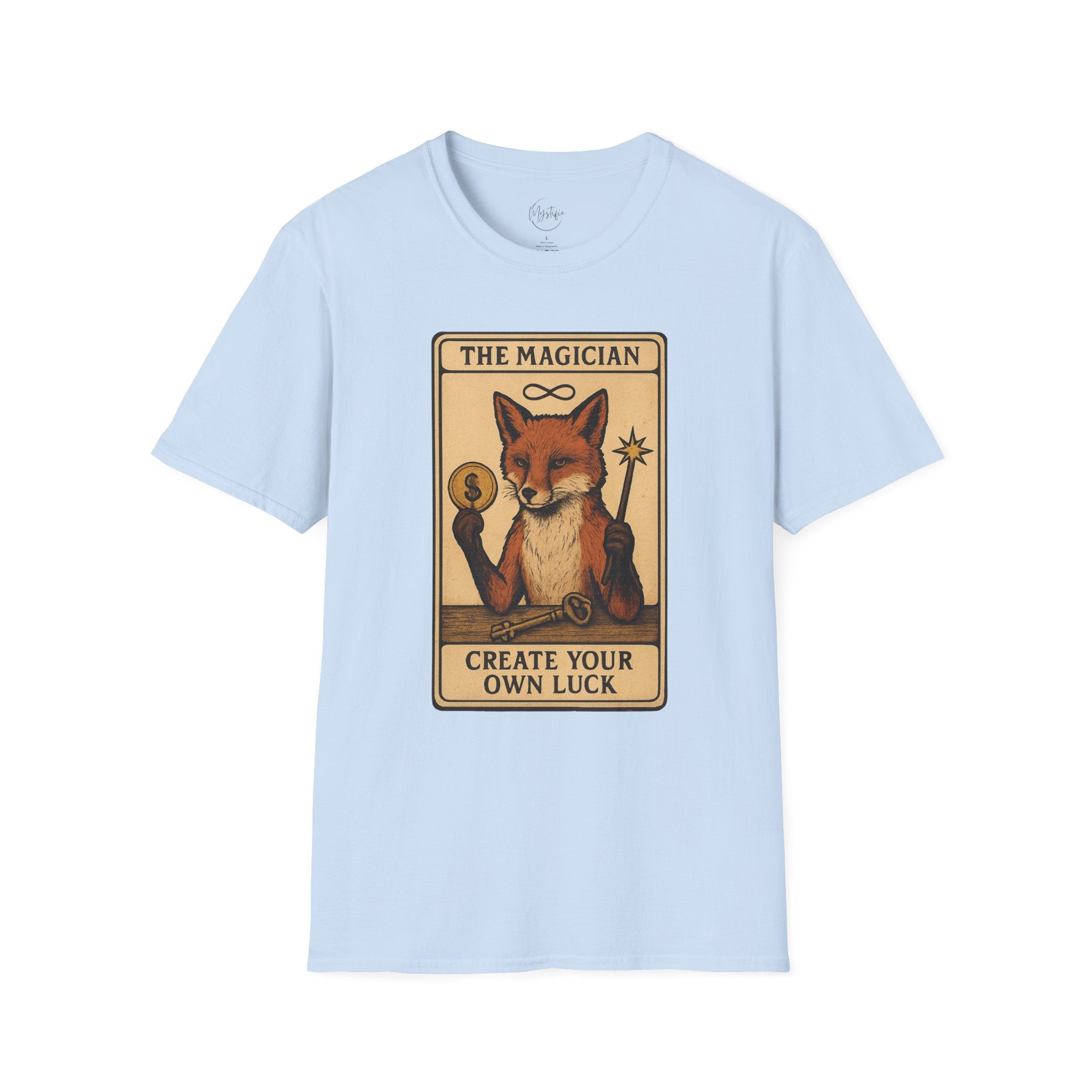 The Magician Fox Tarot Unisex T‑Shirt — 'Create Your Own Luck' Tarot Style Tee