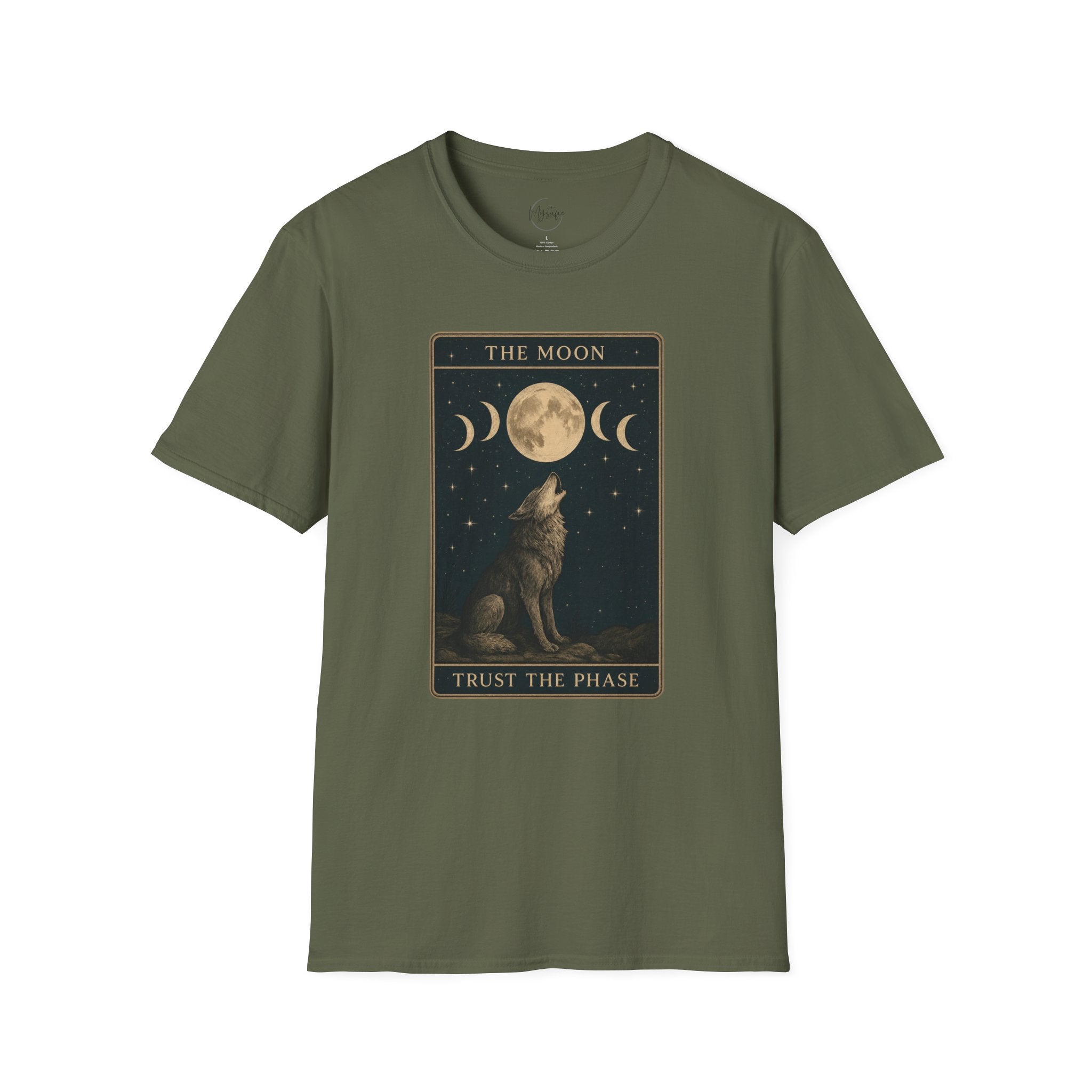 The Moon Tarot Unisex T-Shirt — 'Trust the Phases' Wolf Moon Tee