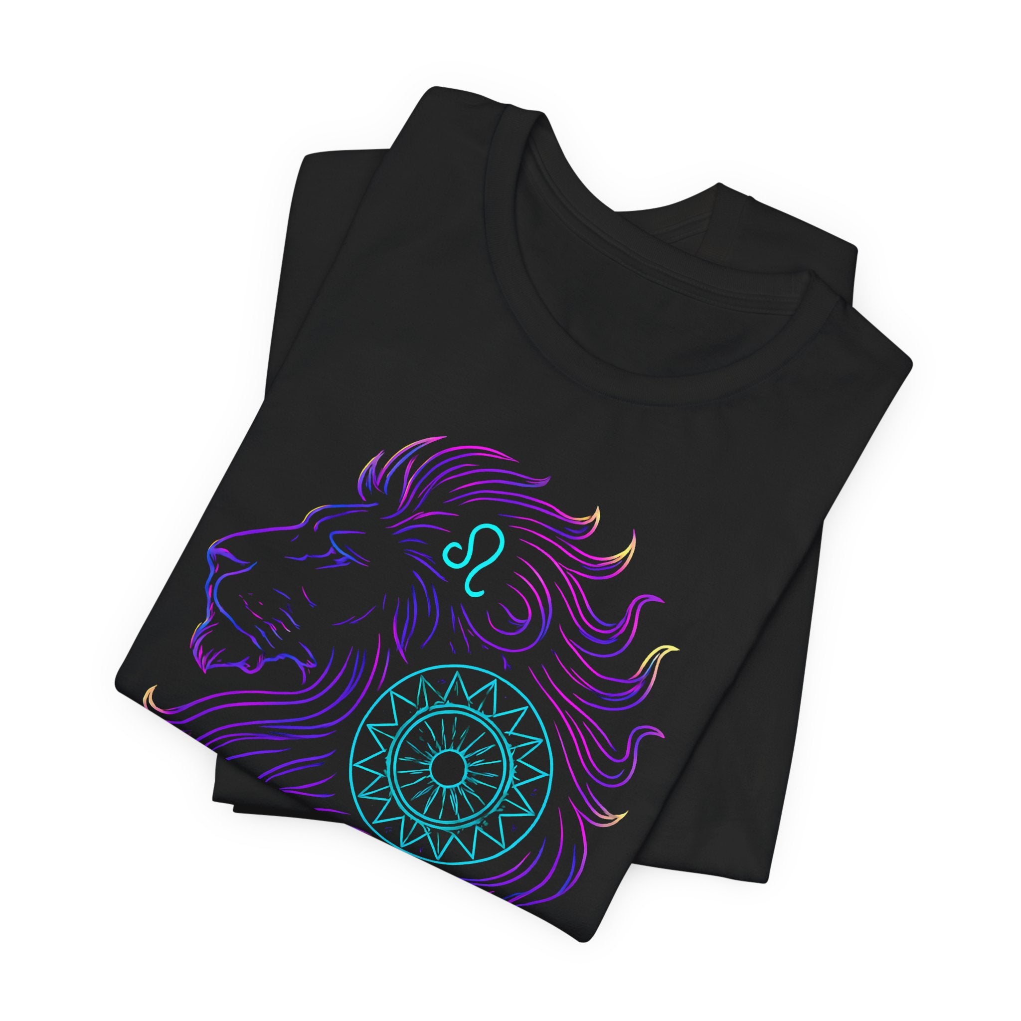 Astrology Zodiac Leo Neon Lion Unisex Mandala T-Shirt