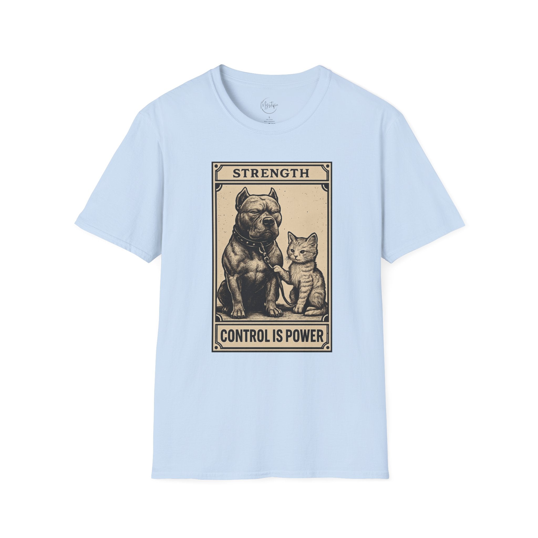 Strength 'Control Is Power' Tarot Unisex T-Shirt — Vintage Dog & Cat Graphic Tee