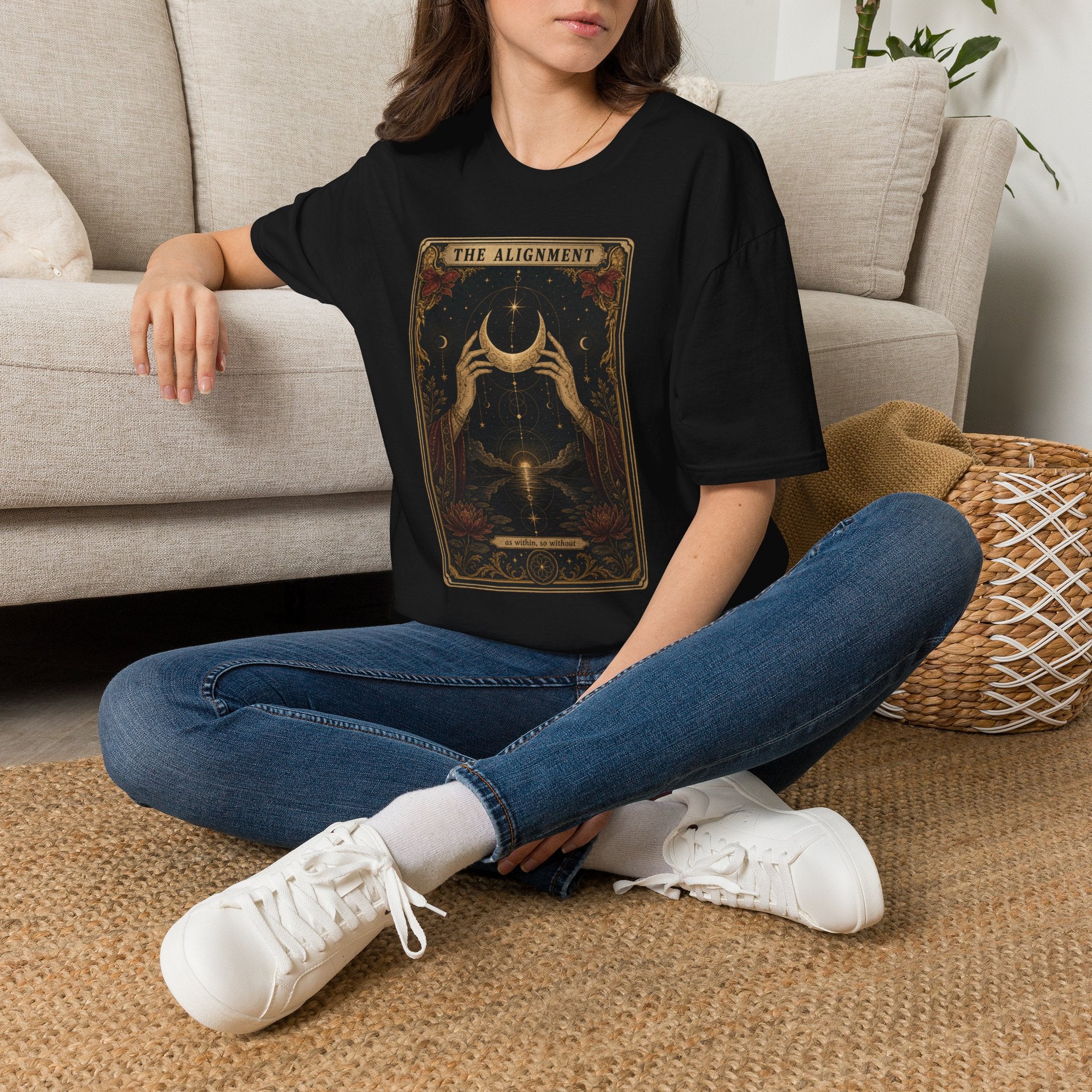Tarot Moon Graphic Unisex T‑Shirt — "The Alignment" Mystical Crescent Design