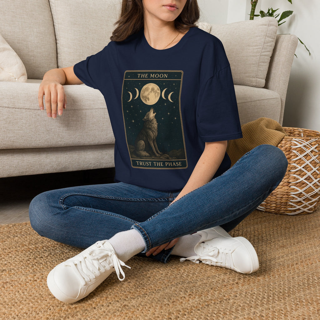 The Moon Tarot Unisex T-Shirt — 'Trust the Phases' Wolf Moon Tee