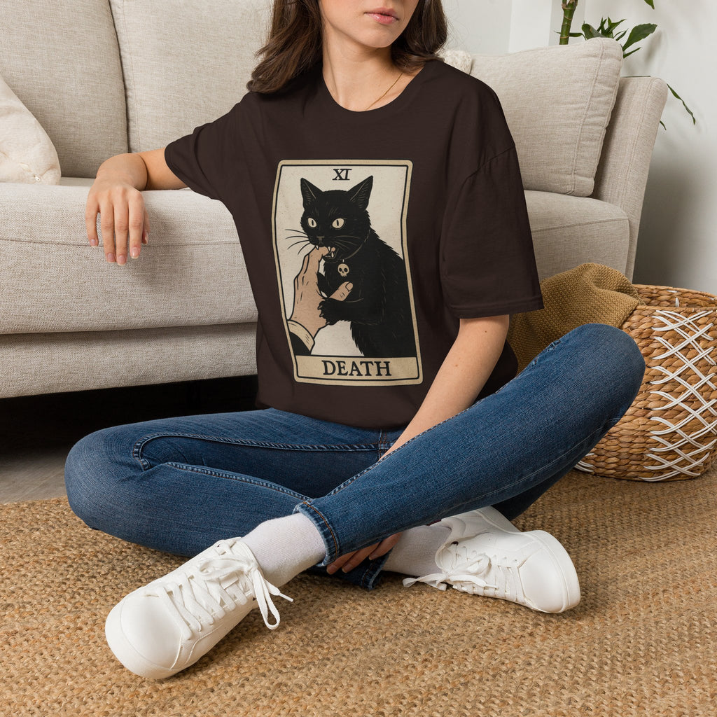 Death Tarot Cat T-Shirt — Gothic Black Cat Tarot Card Tee
