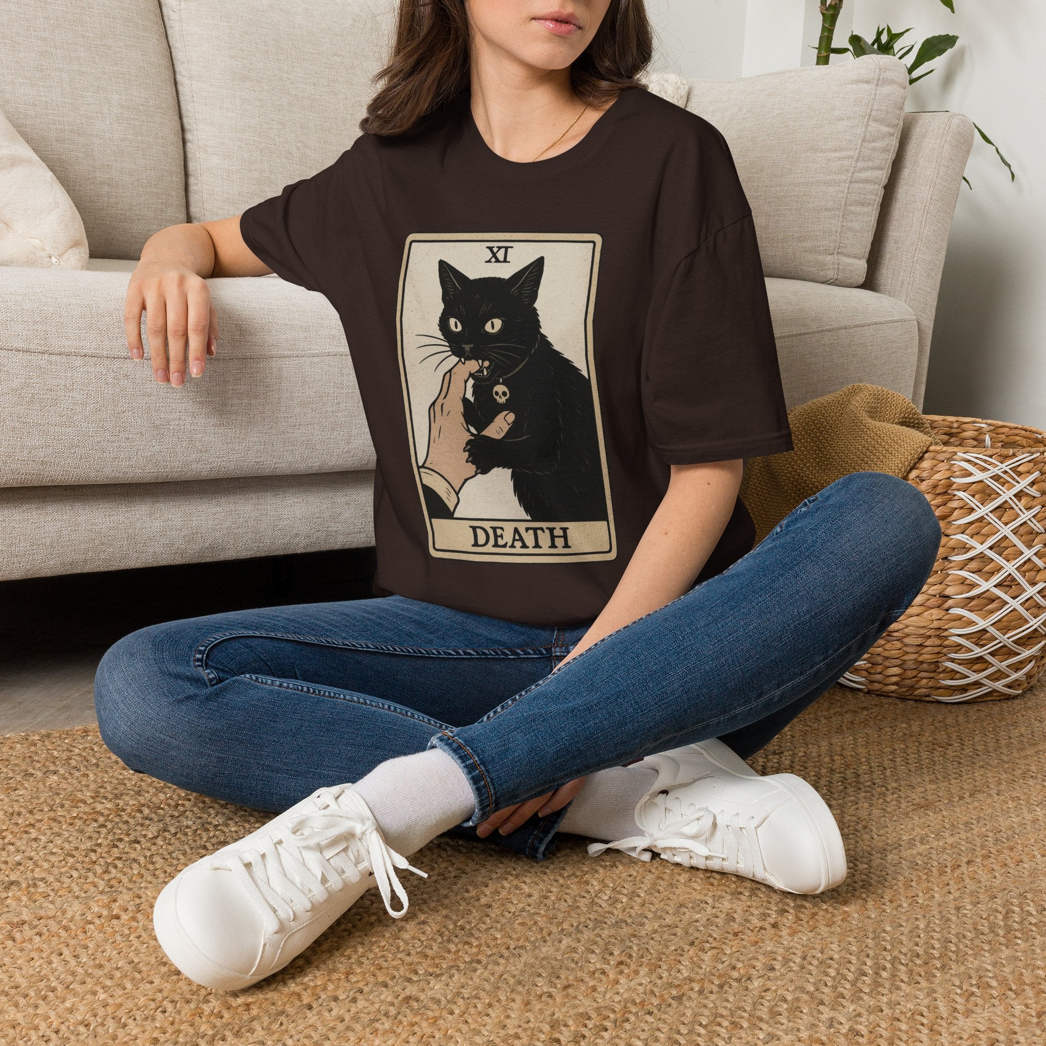 Death Tarot Cat T-Shirt — Gothic Black Cat Tarot Card Tee