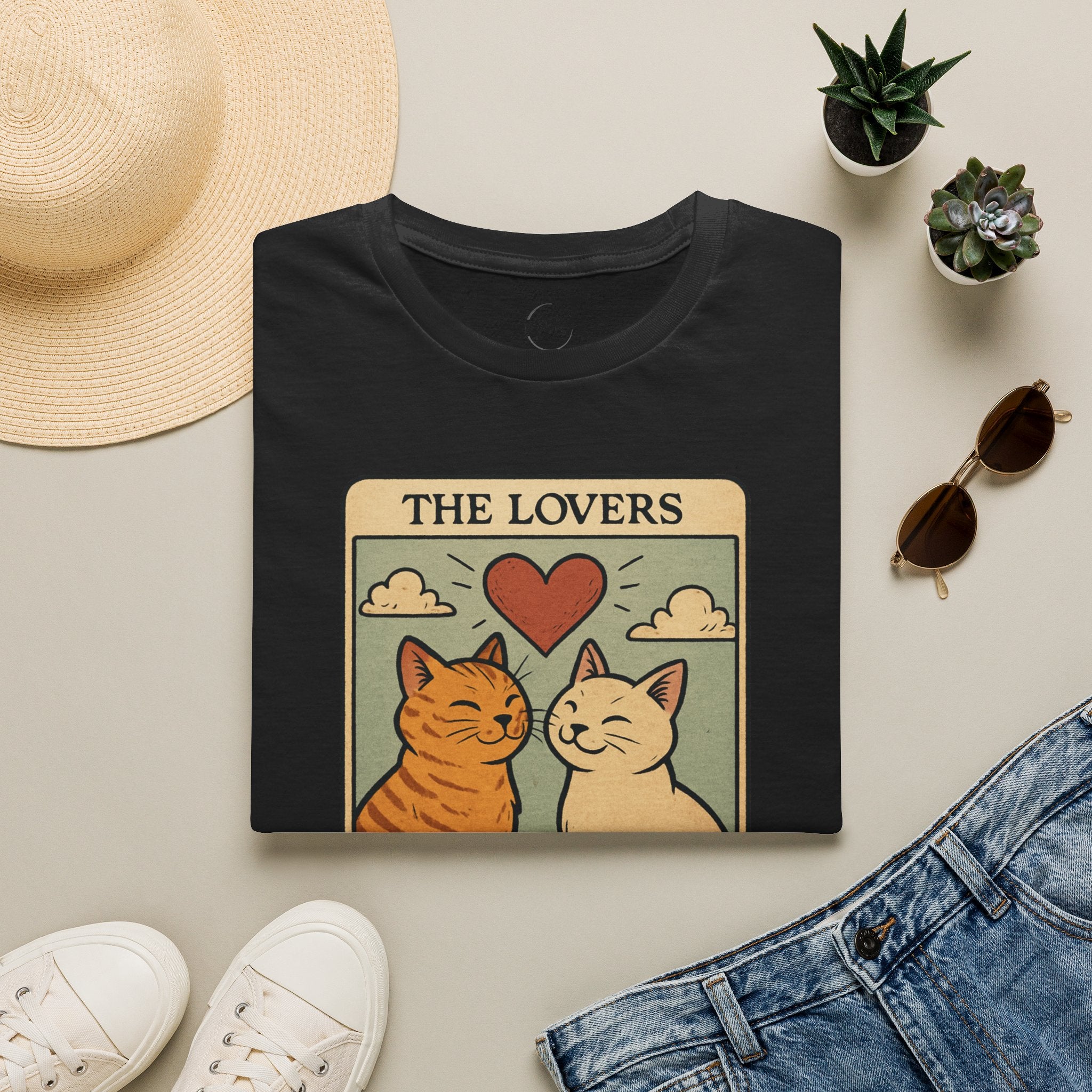 The Lovers Cat Unisex T-Shirt — 'Love Is Mutual' Vintage Tarot Style Tee