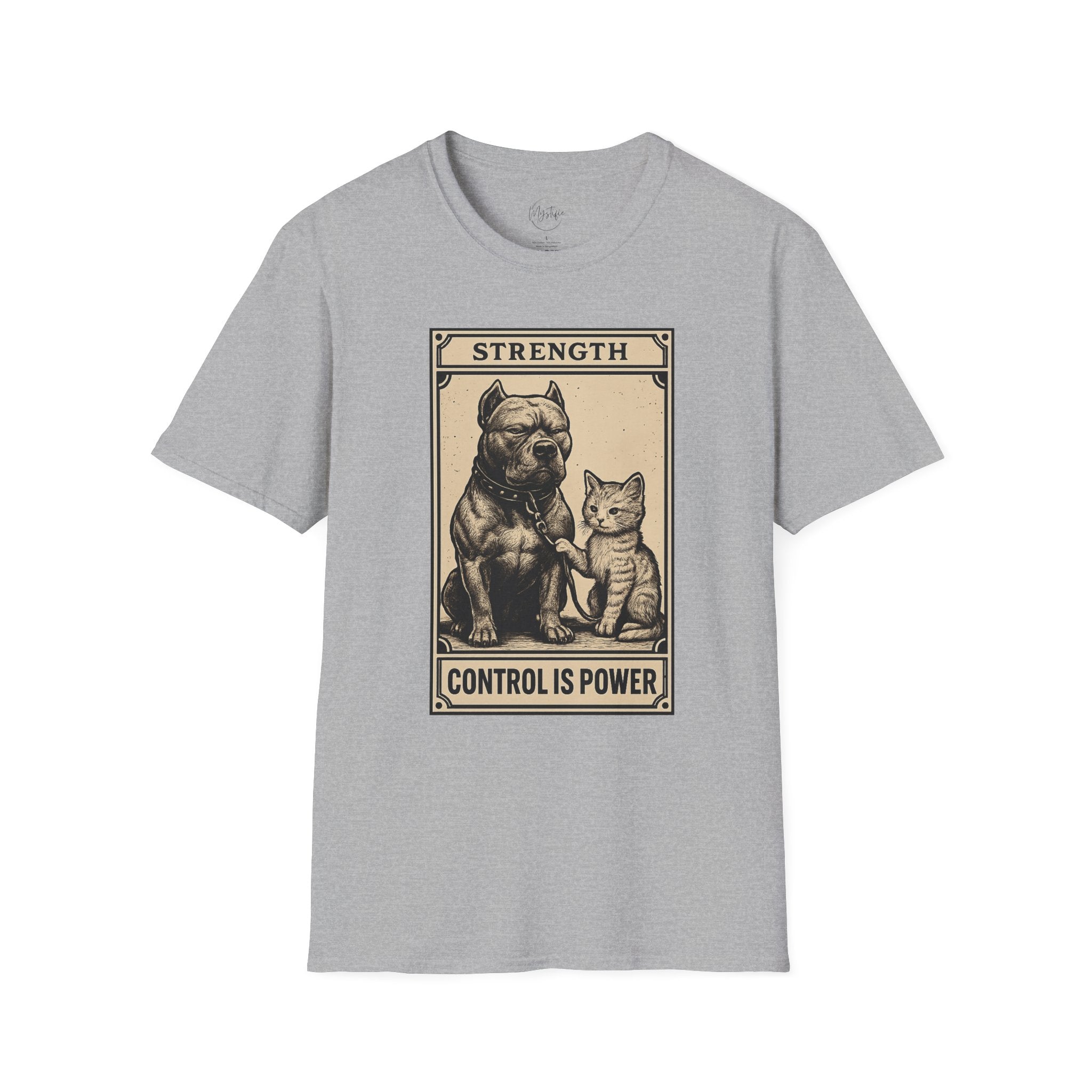 Strength 'Control Is Power' Tarot Unisex T-Shirt — Vintage Dog & Cat Graphic Tee