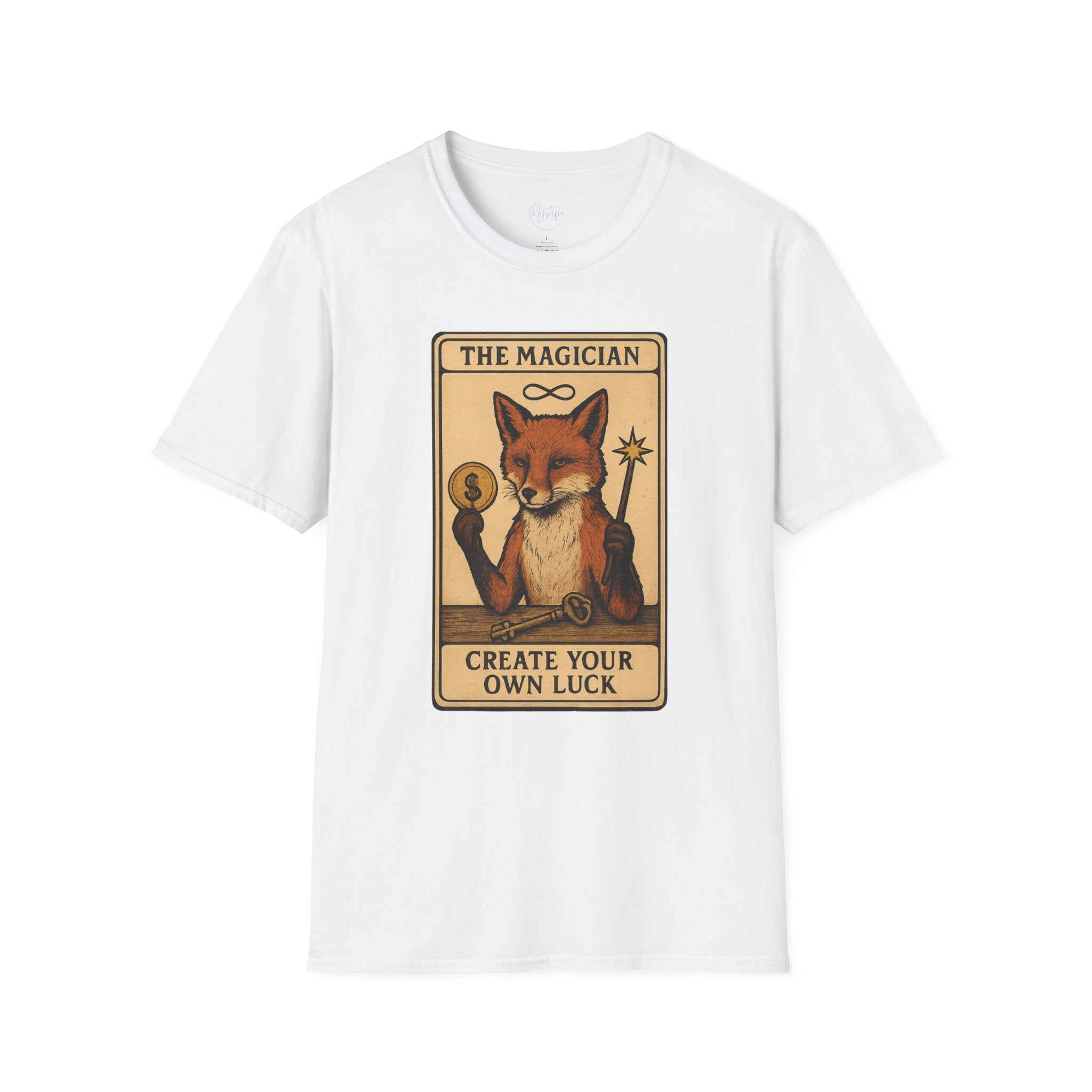 The Magician Fox Tarot Unisex T‑Shirt — 'Create Your Own Luck' Tarot Style Tee