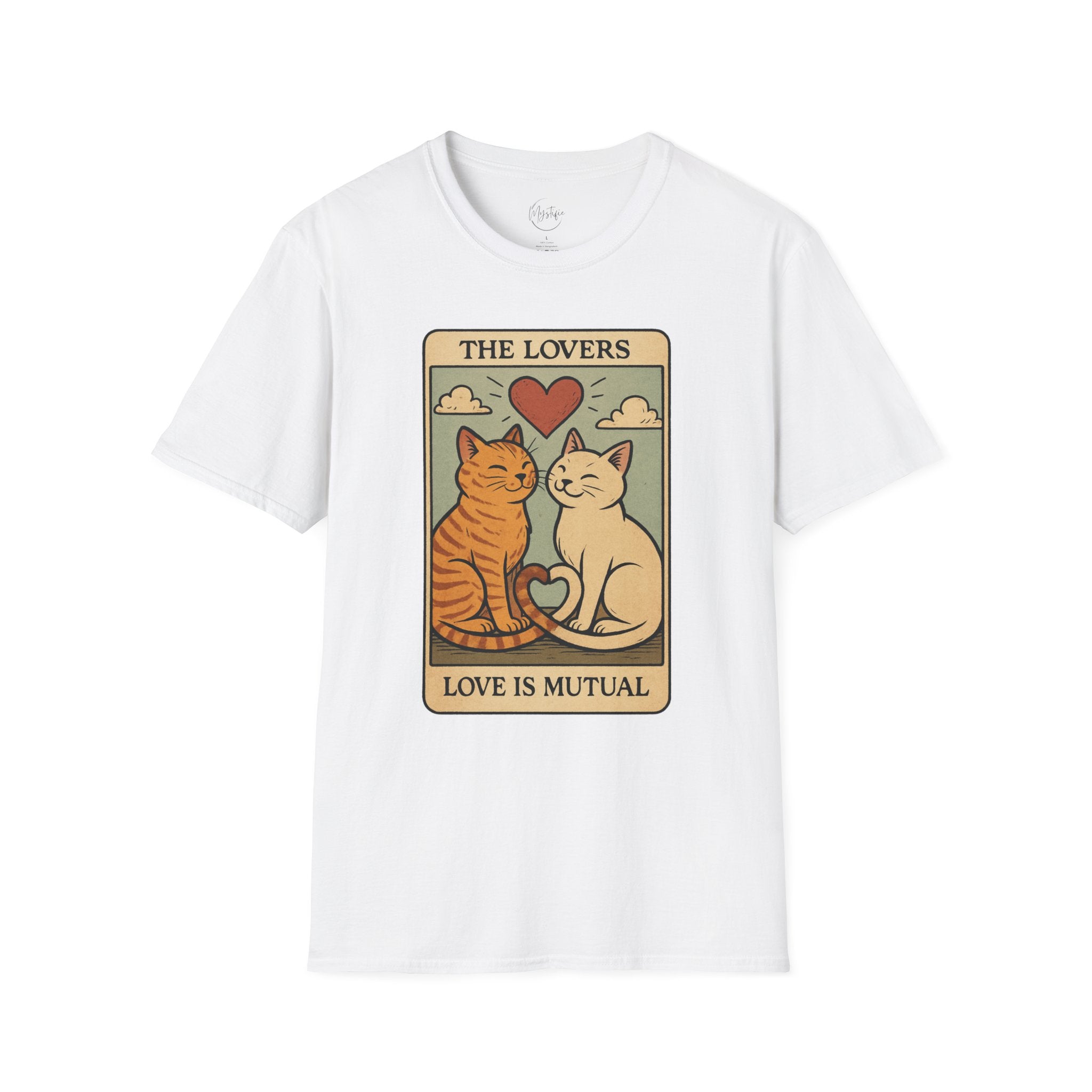 The Lovers Cat Unisex T-Shirt — 'Love Is Mutual' Vintage Tarot Style Tee