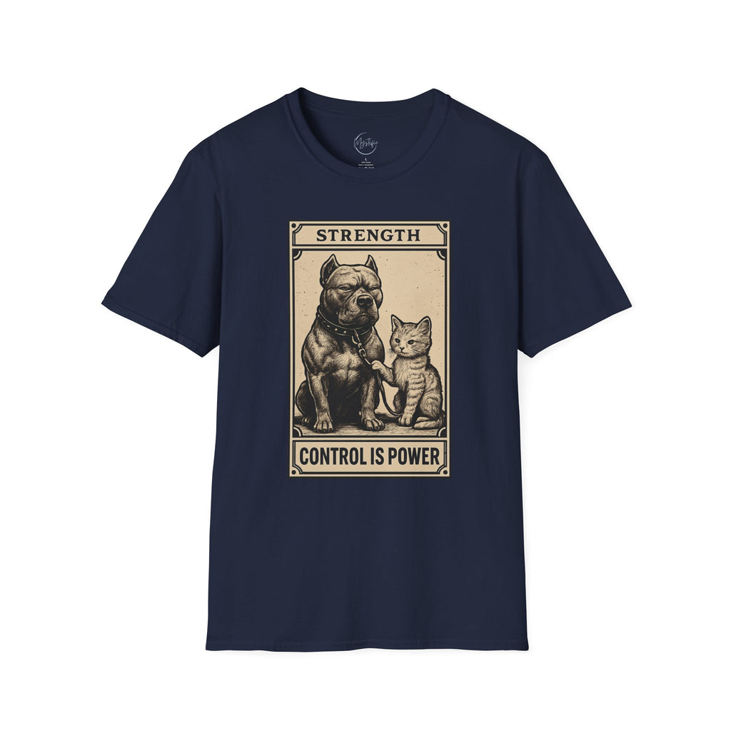 Strength 'Control Is Power' Tarot Unisex T-Shirt — Vintage Dog & Cat Graphic Tee