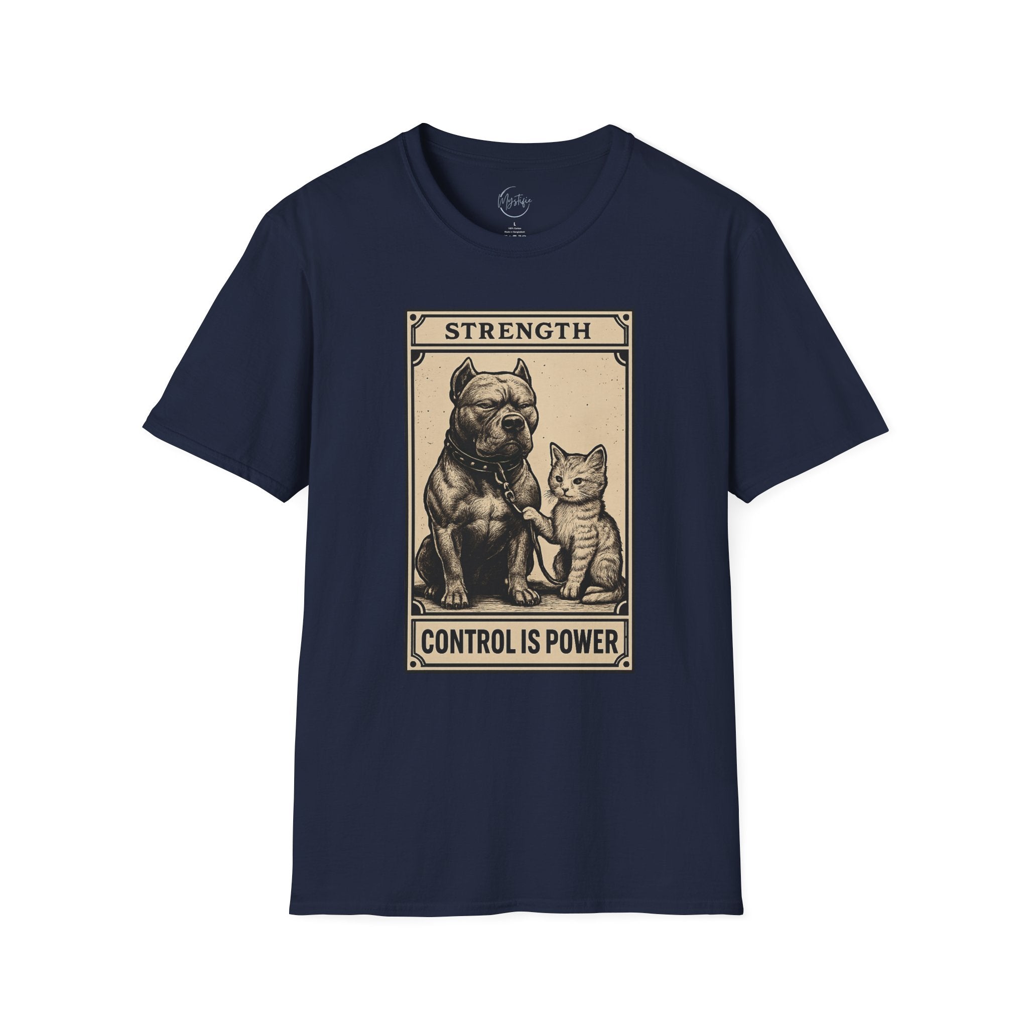 Strength 'Control Is Power' Tarot Unisex T-Shirt — Vintage Dog & Cat Graphic Tee