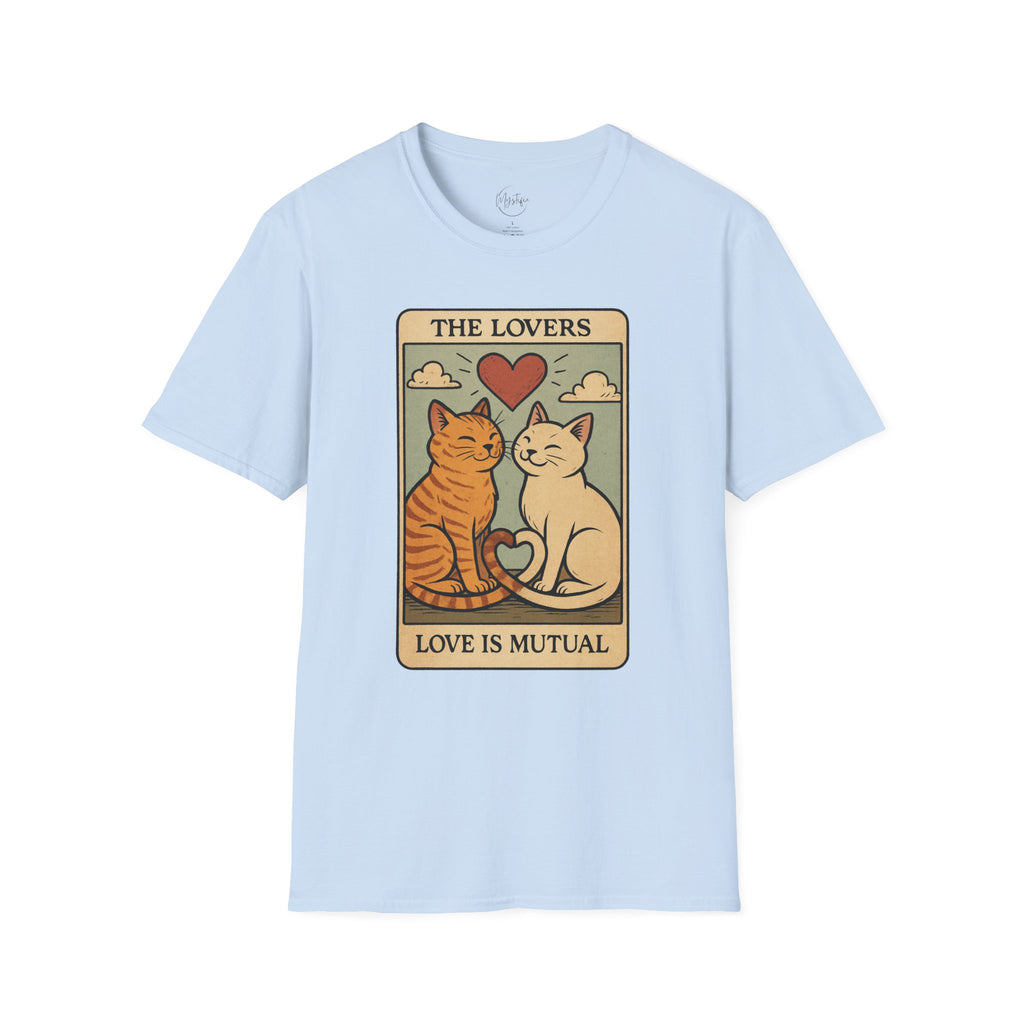 The Lovers Cat Unisex T-Shirt — 'Love Is Mutual' Vintage Tarot Style Tee