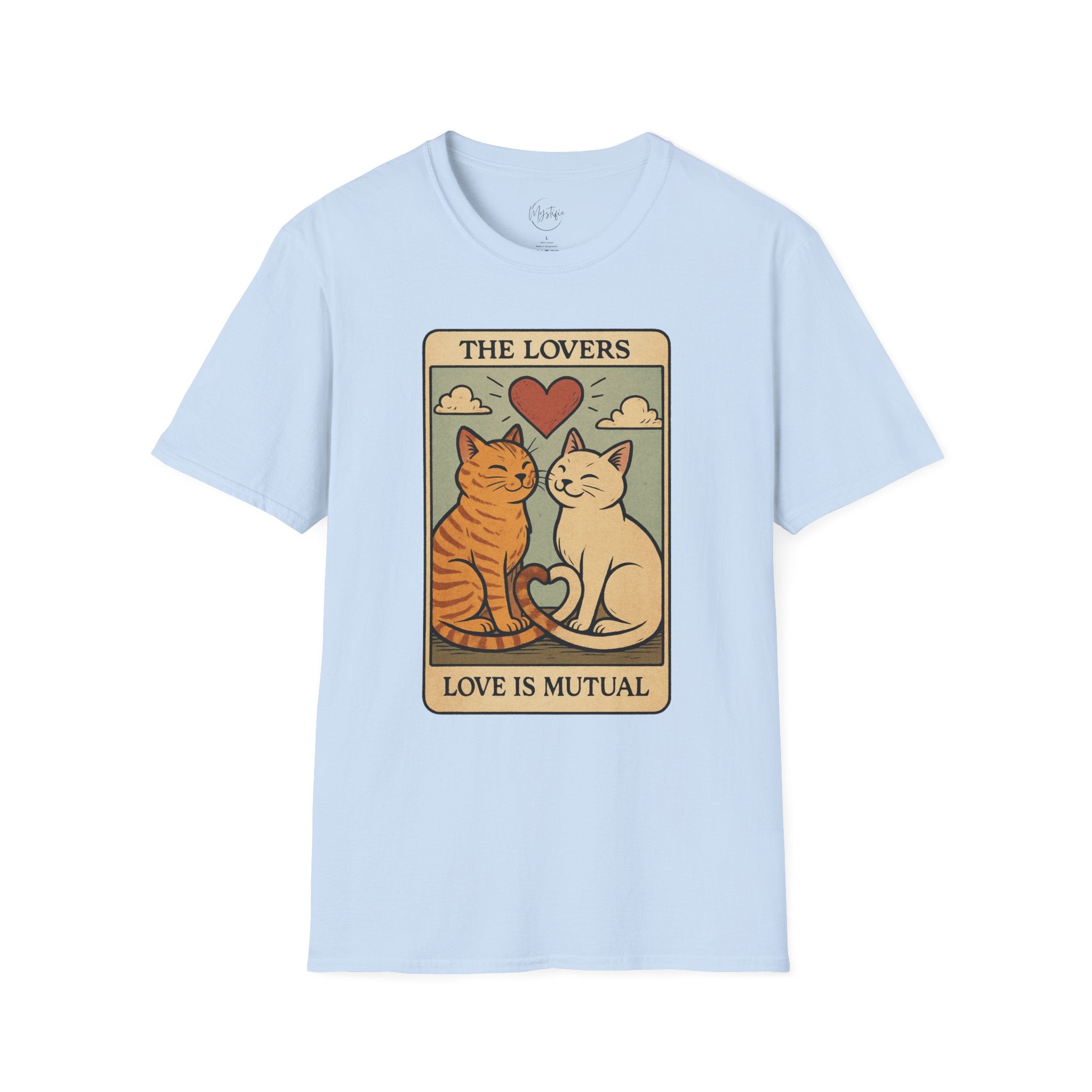 The Lovers Cat Unisex T-Shirt — 'Love Is Mutual' Vintage Tarot Style Tee
