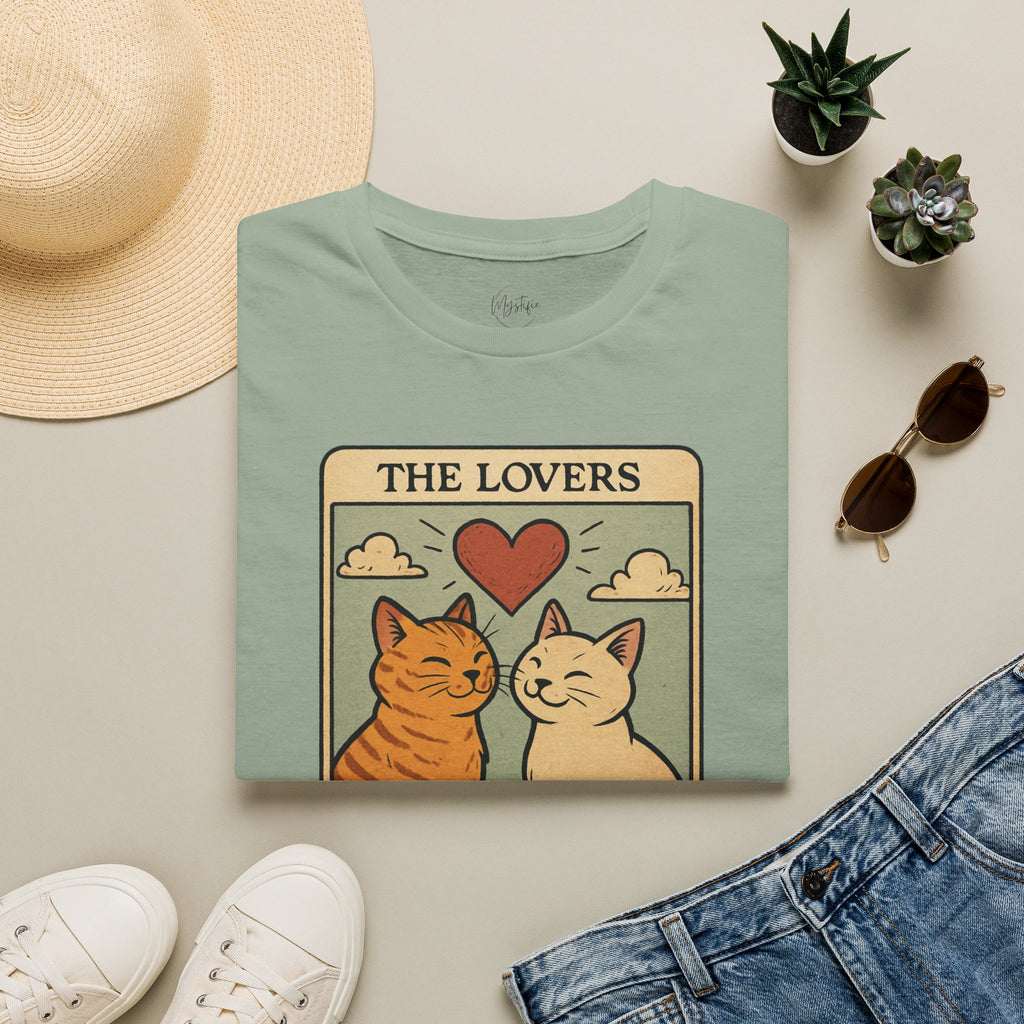 The Lovers Cat Unisex T-Shirt — 'Love Is Mutual' Vintage Tarot Style Tee