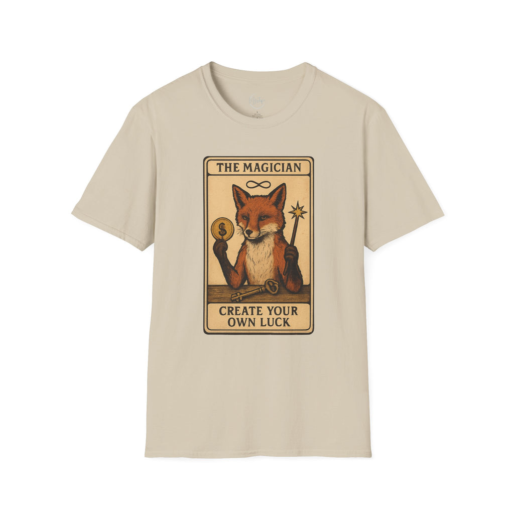 The Magician Fox Tarot Unisex T‑Shirt — 'Create Your Own Luck' Tarot Style Tee